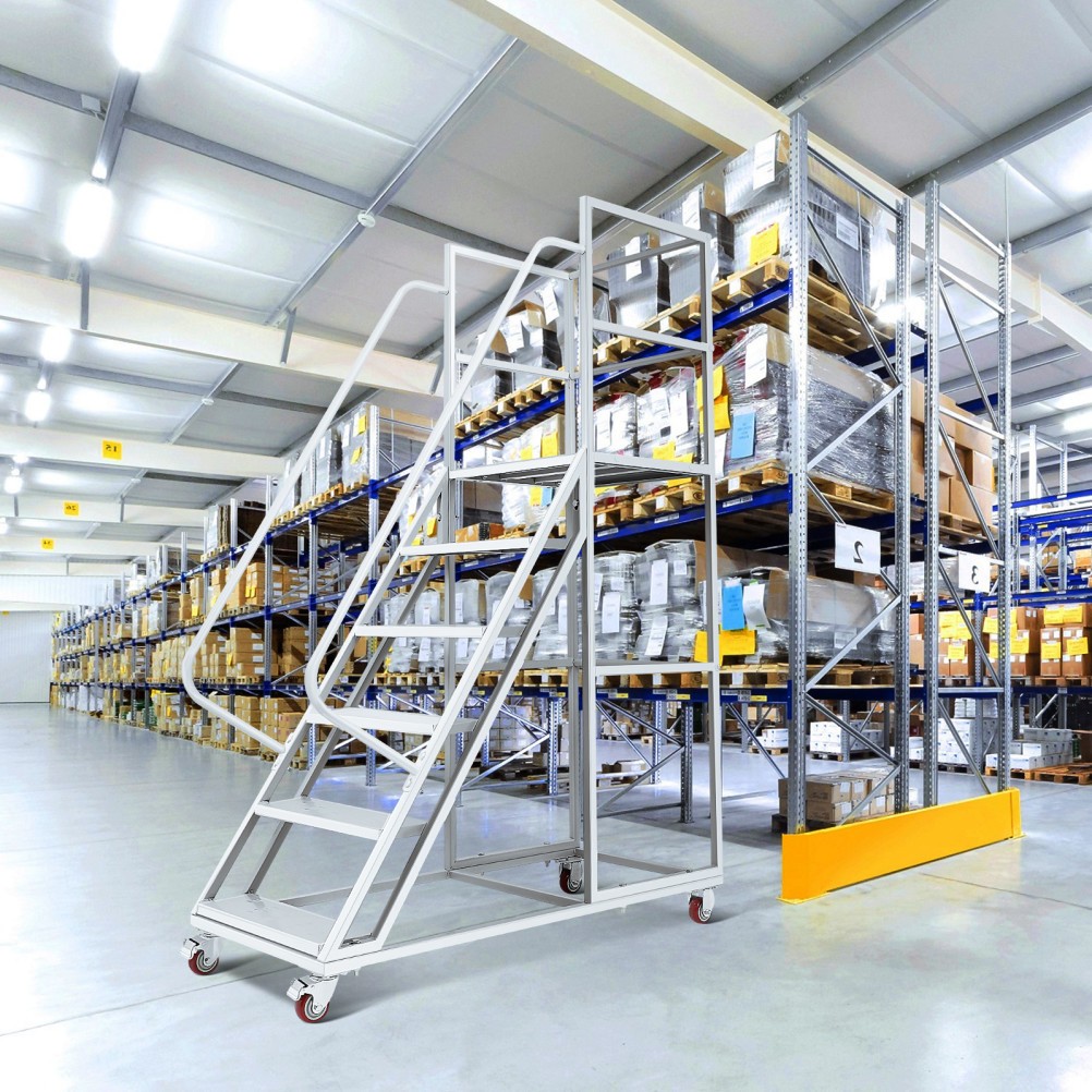 6 Step 1213lbs Steel Rolling Platform Step Ladder Safety Non-Slip Stairs -USA