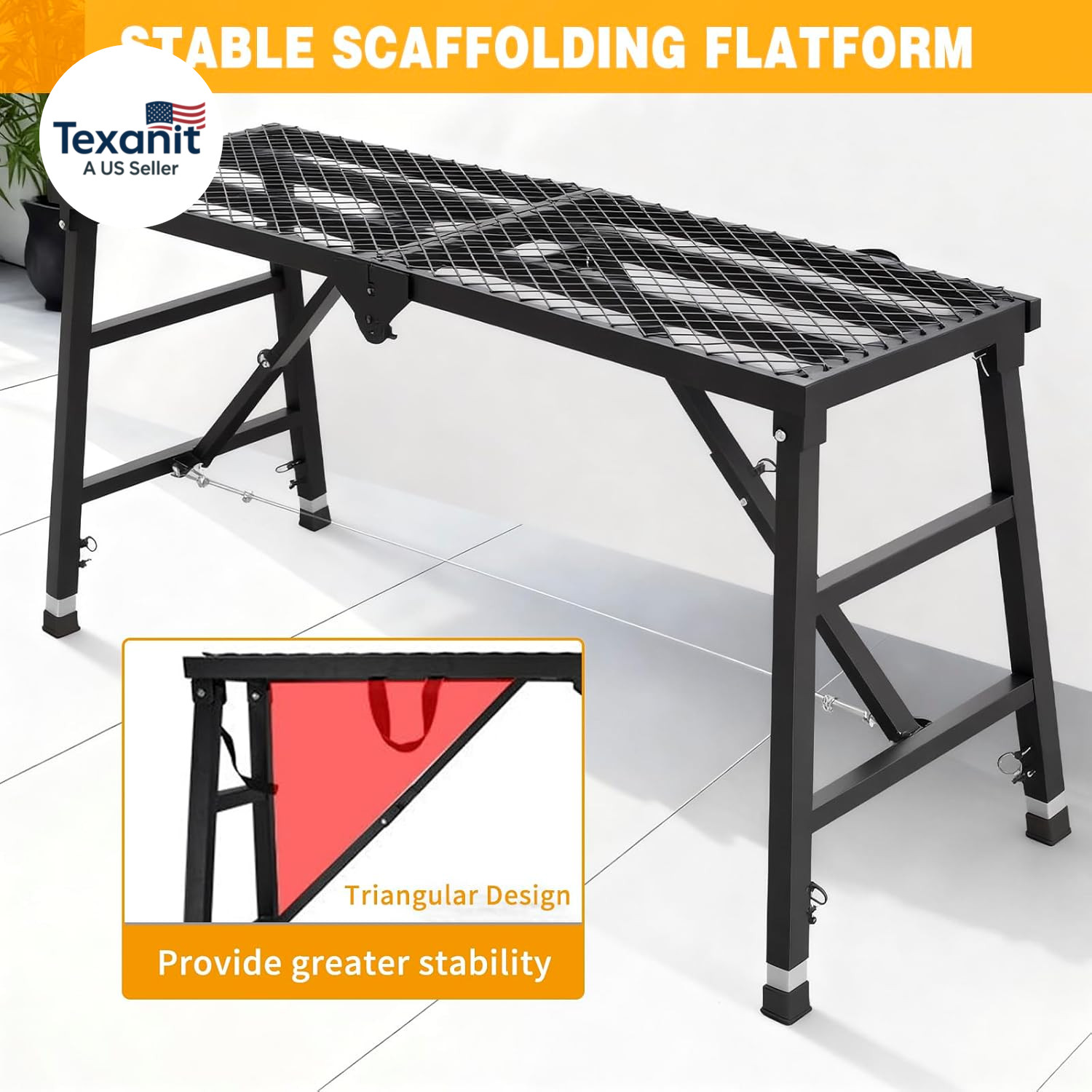 Scaffolding Work Platform, 29.9″ to 47.2″ Height Adjustable Work Platform, Folda