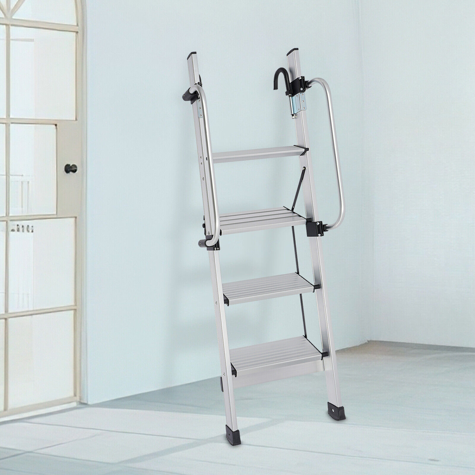 4-Step Floor Standing Bed Ladder Ladder w/ Adjustable Handrail 150kg/330.69lbs