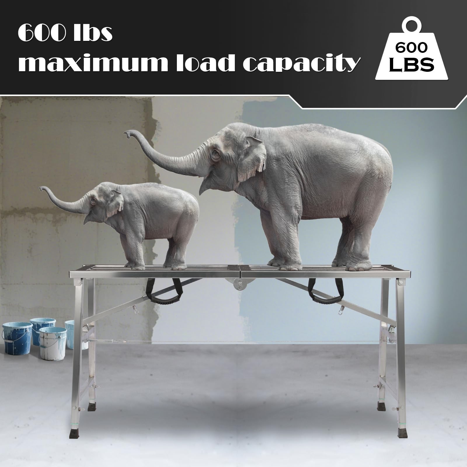 GMGSPT Folding Scaffolding Platform Steel Step Ladder Stool 140 CM, Silver
