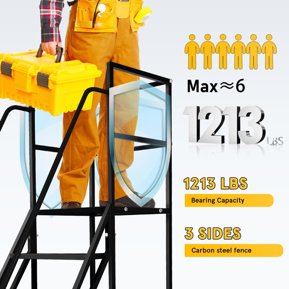 6-Step Rolling Ladder &4 Brake Wheel 1213LBS Heavy Duty Mobile Warehouse Ladder