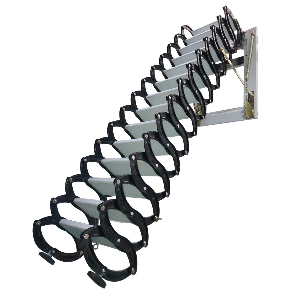 Black Loft Ladder Aluminum-Magnesium Alloy Attic 14 Steps Pull Down Attic Stairs