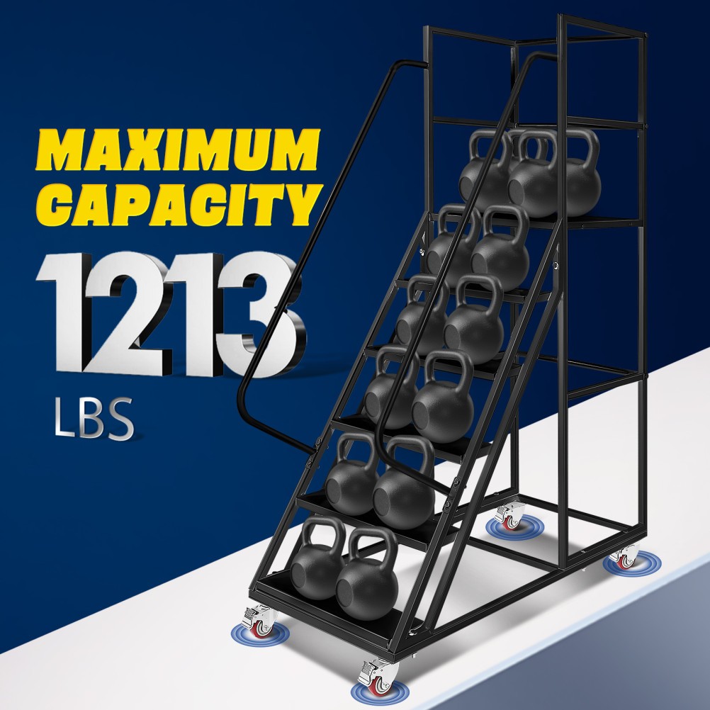 6-Step Rolling Large Platform Ladder with Lockable Wheels Non-Slip Wide Steps
