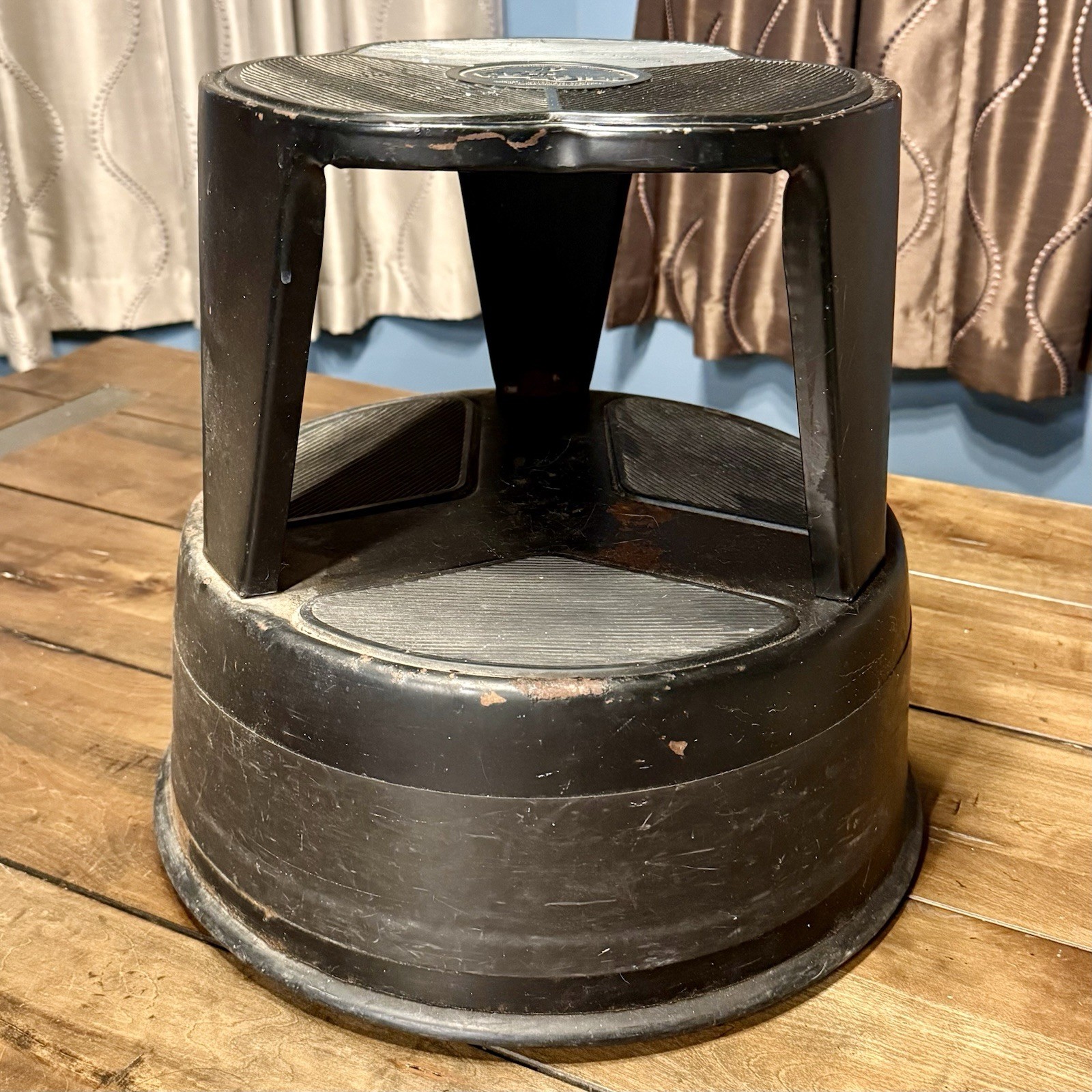 VTG 60s Cramer Kik-Step Black Library Kitchen Steel Rolling Stool 16×14″ 350 lbs