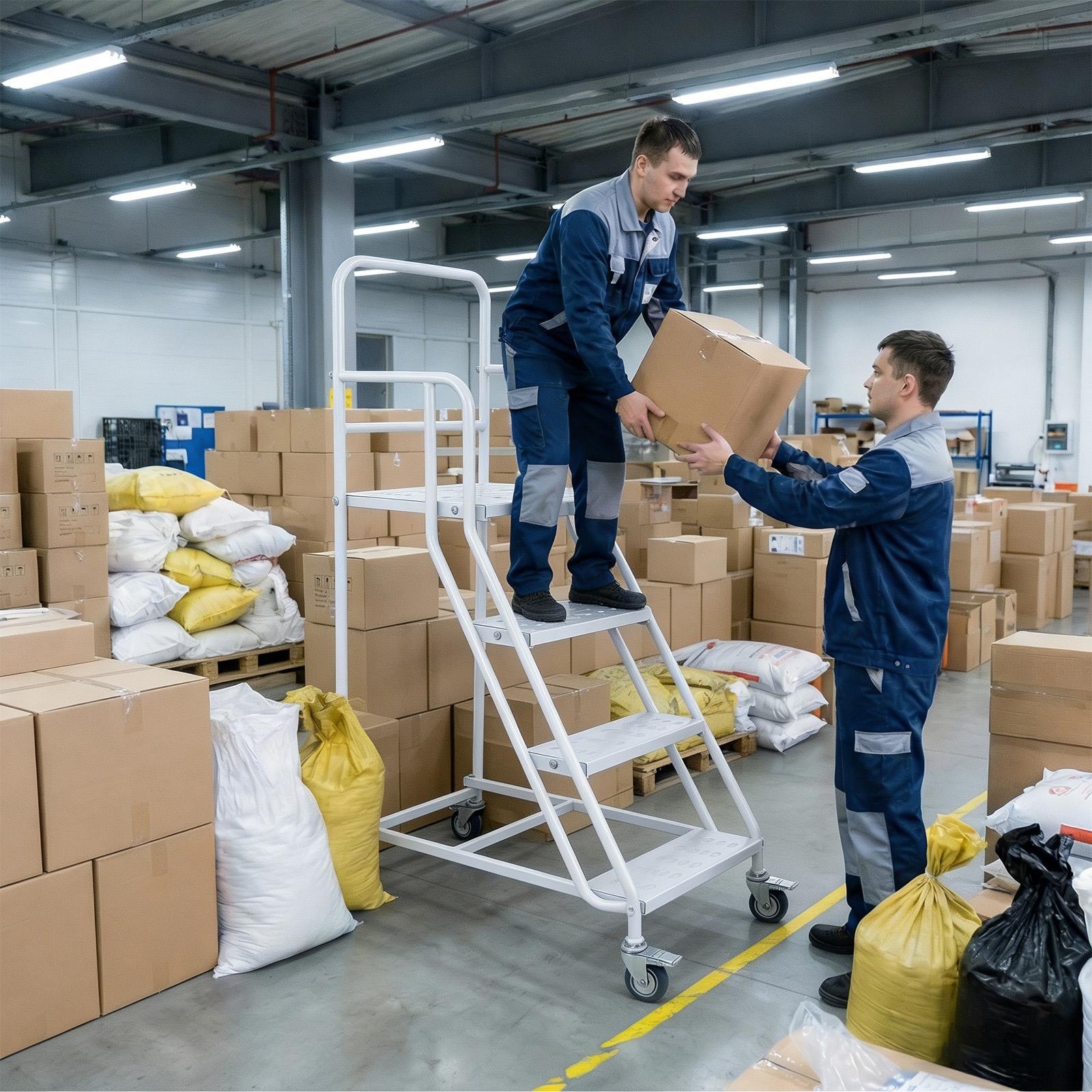 4 Steps Rolling Stair 50″ Industrial Warehouse Ladder Floor Standing Stair 880Lb