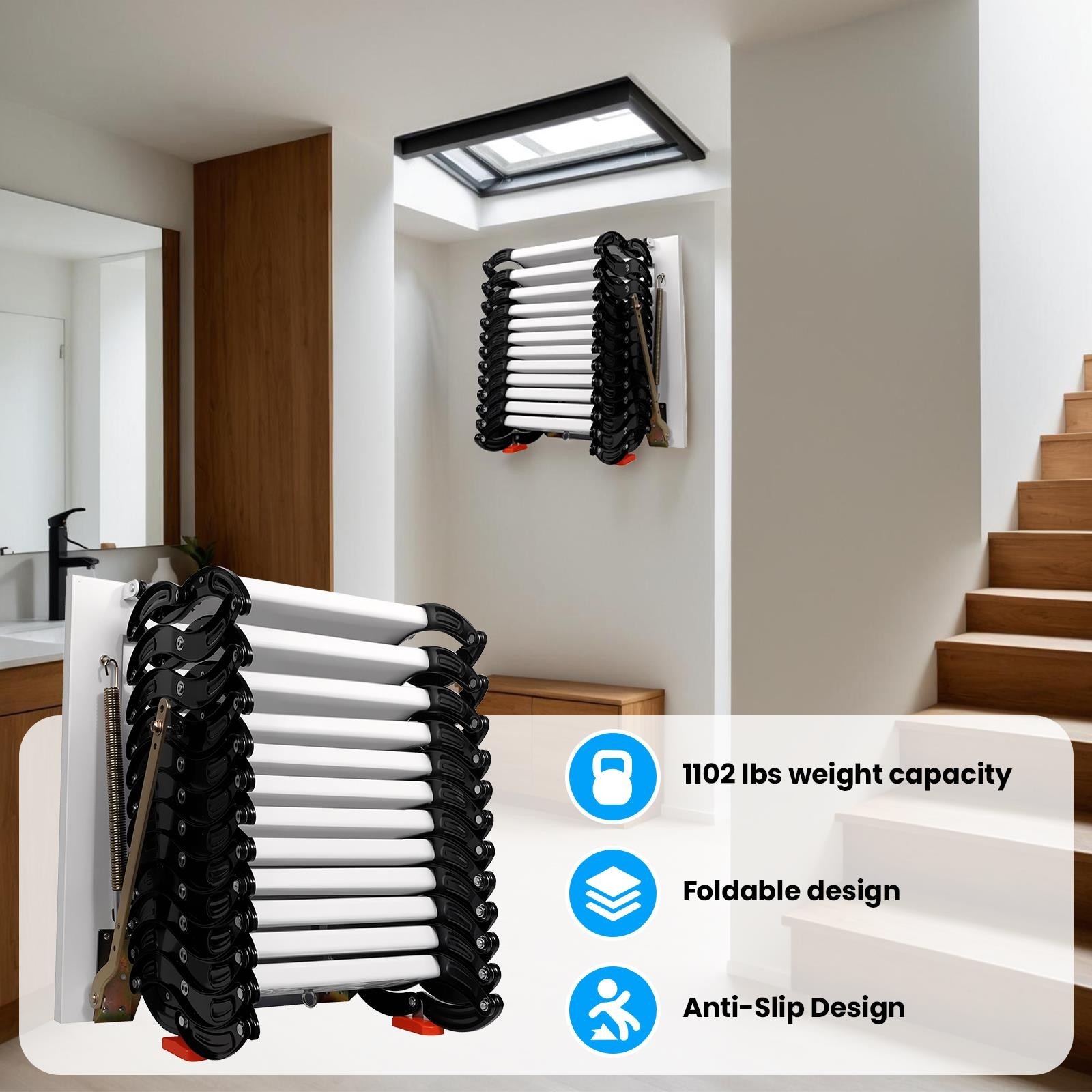 1102LBS Wall Mounted Attic Ladder Wall Mounted Expansion Folding 3M Practical