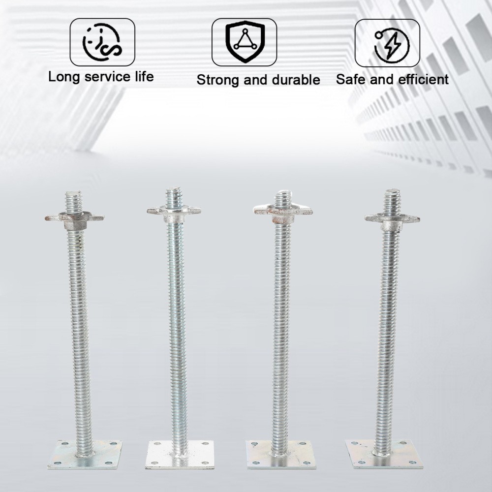 18″ Scaffolding Leveling Jack Steel Plate Base Adjustable Screw 4 Pack