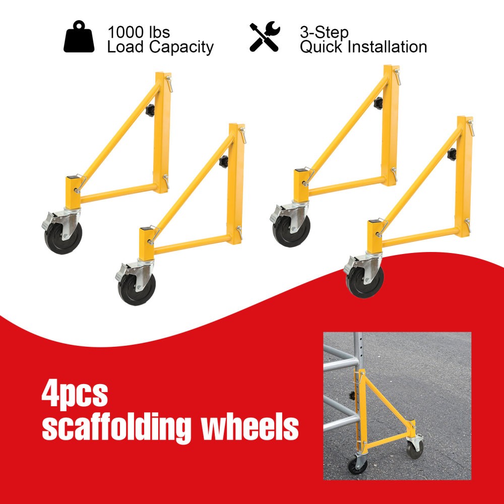 4PCS Baker Scaffold Outriggers W/5-Inch Locking Casters 1000 lbs Load Capacity