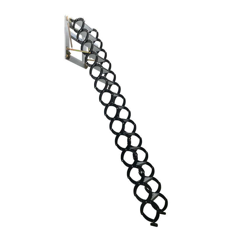 Black Loft Ladder Aluminum-Magnesium Alloy Attic 14 Steps Pull Down Attic Stairs