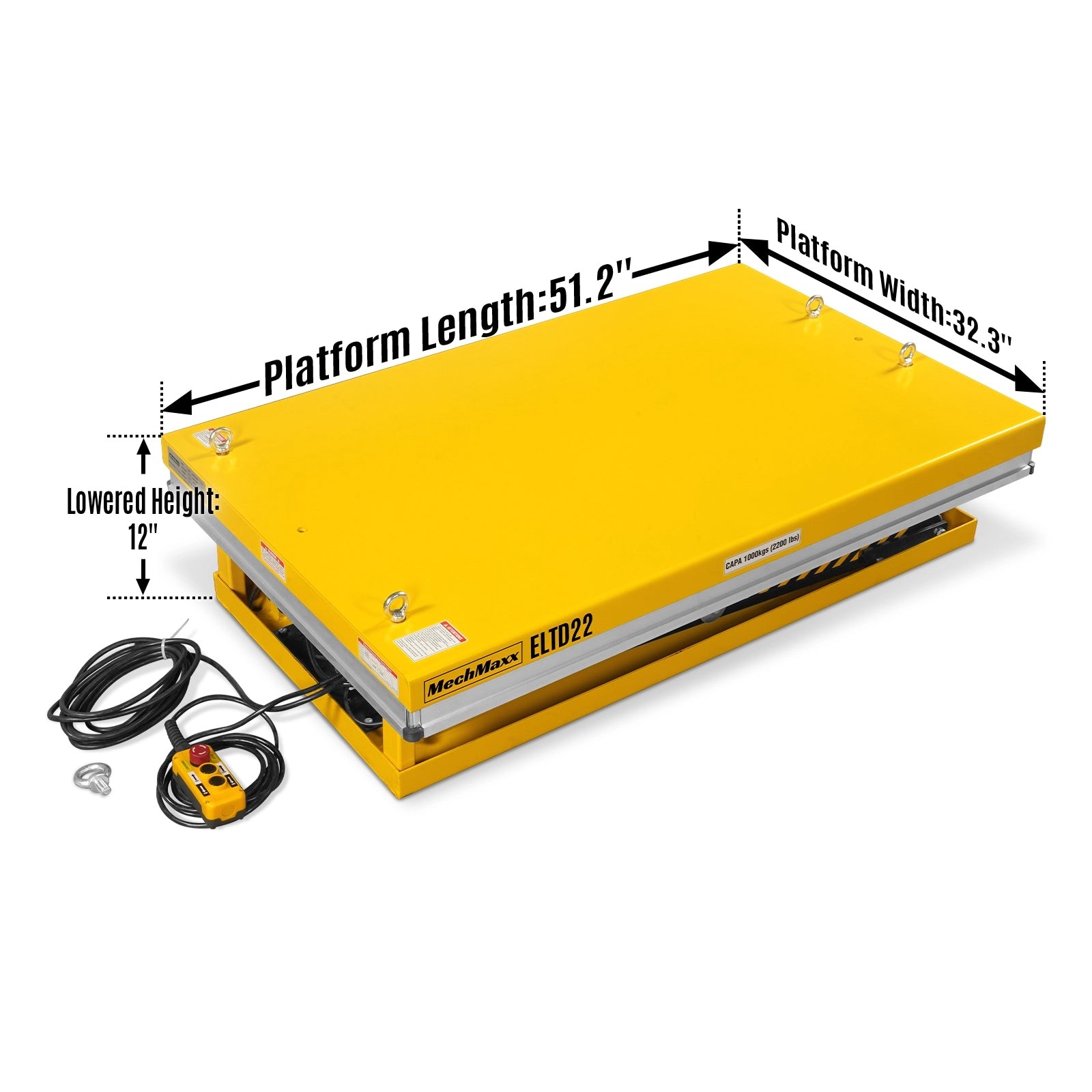 2200 lbs Capacity Electric Hydraulic Lift Table 51.2”x32.3” Platform, ELTD22