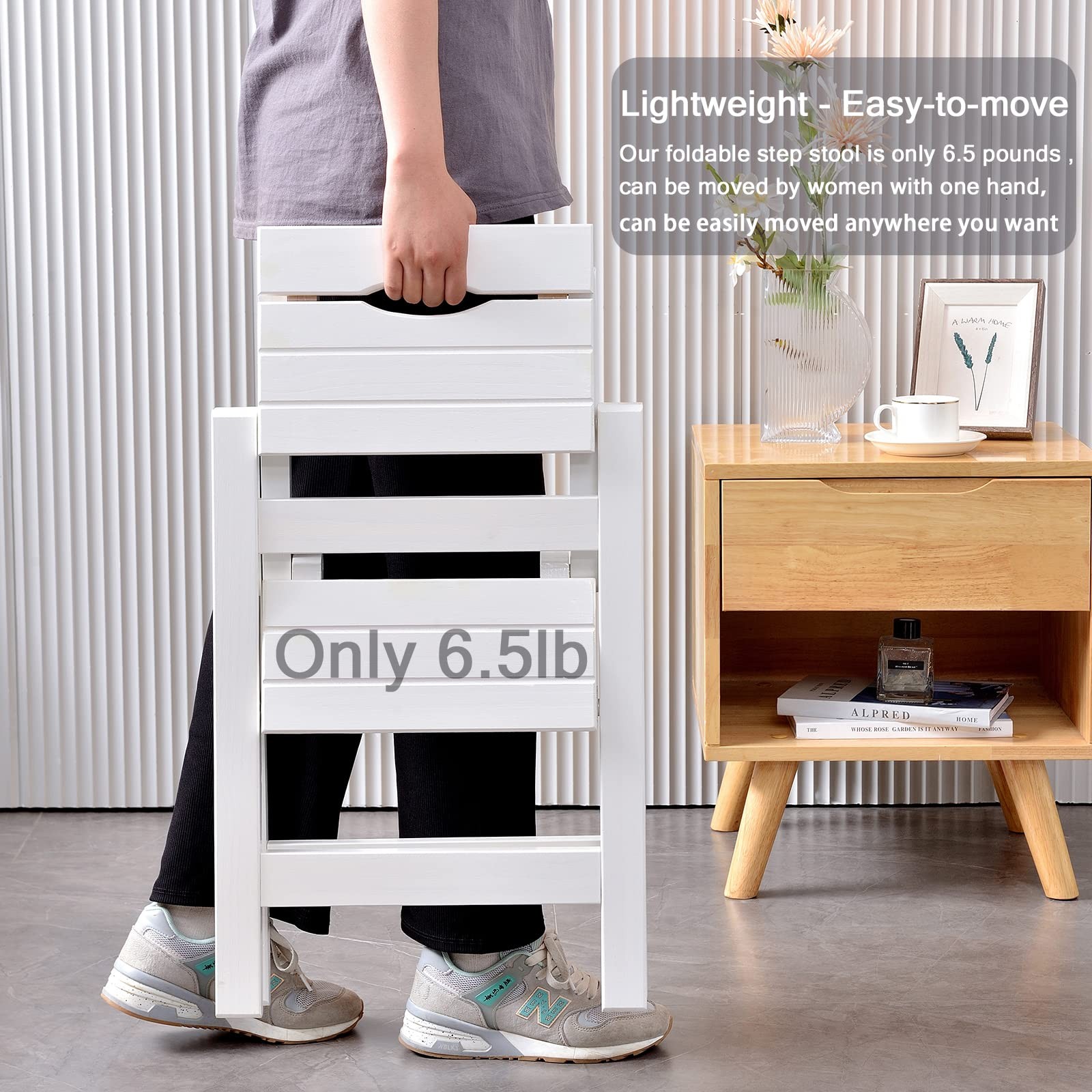 2 Step Folding Stool, Wooden Collapsible Closet 2STEP, 2 Tier-natural