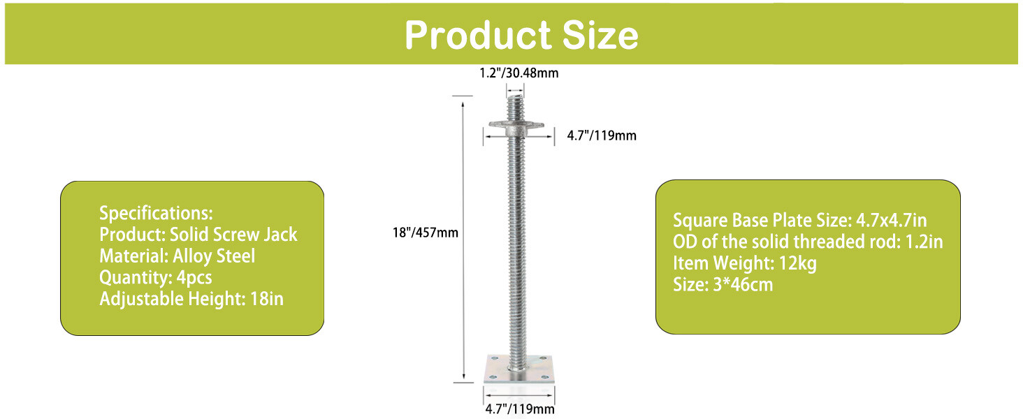 Adjustable Leveling Jacks 4 Pcs with Base Plate 18″ Alloy Steel Solid Screw Jack