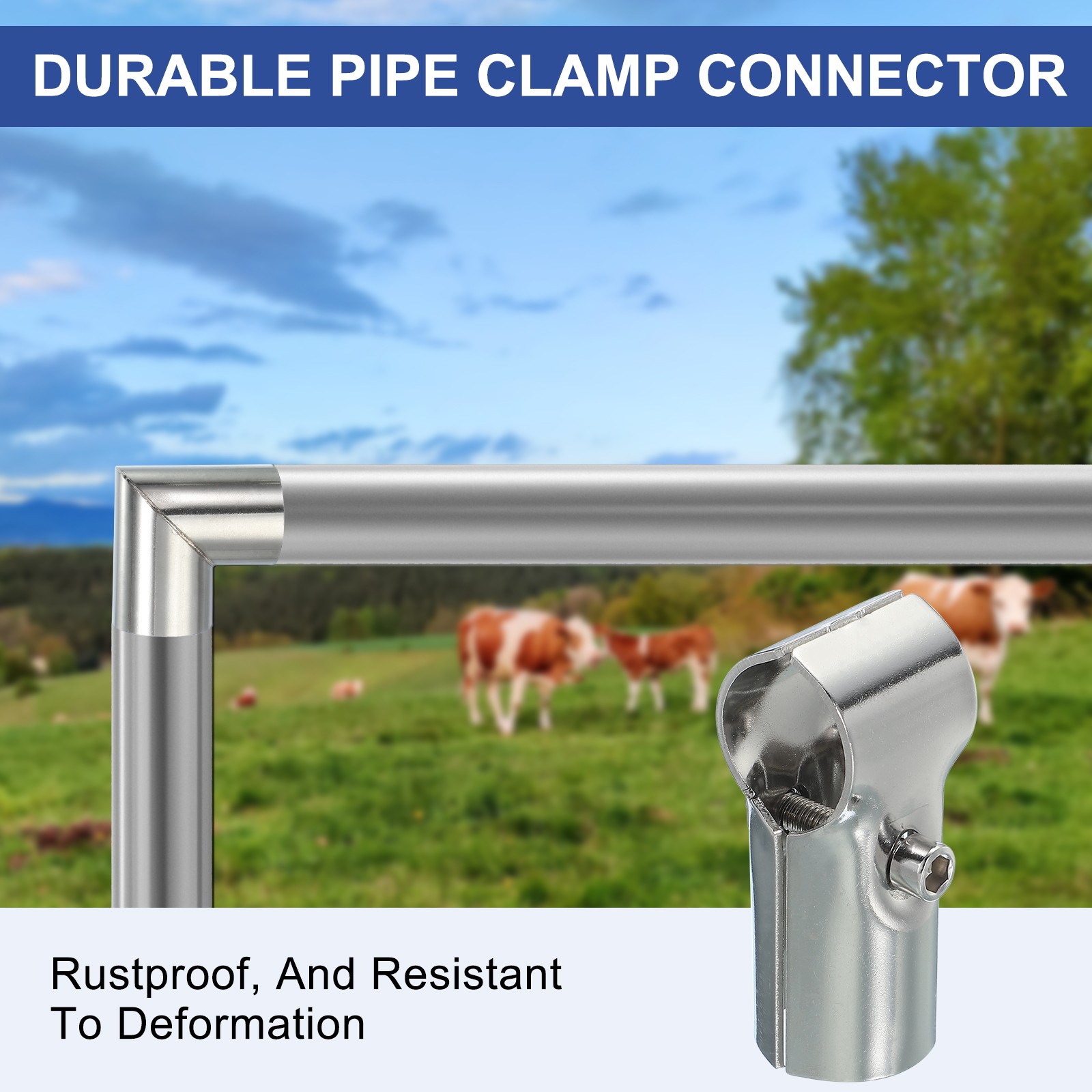 1″ 2 Way T Pipe Clamp Connector, 2 Pcs Chain Fence Clamps, Silver