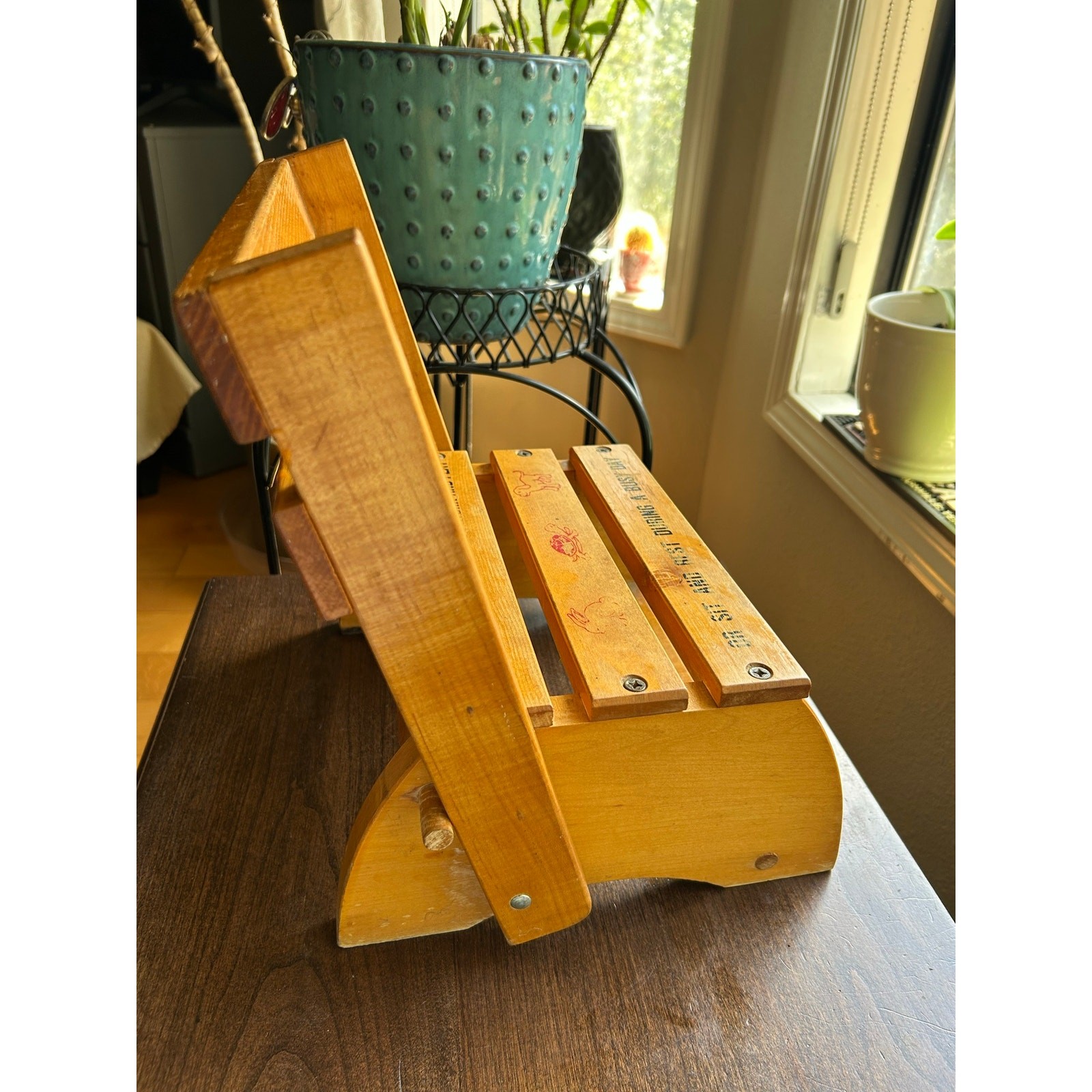 vintage Nu-Line Industries wood children’s folding step stool chair combo 1950s