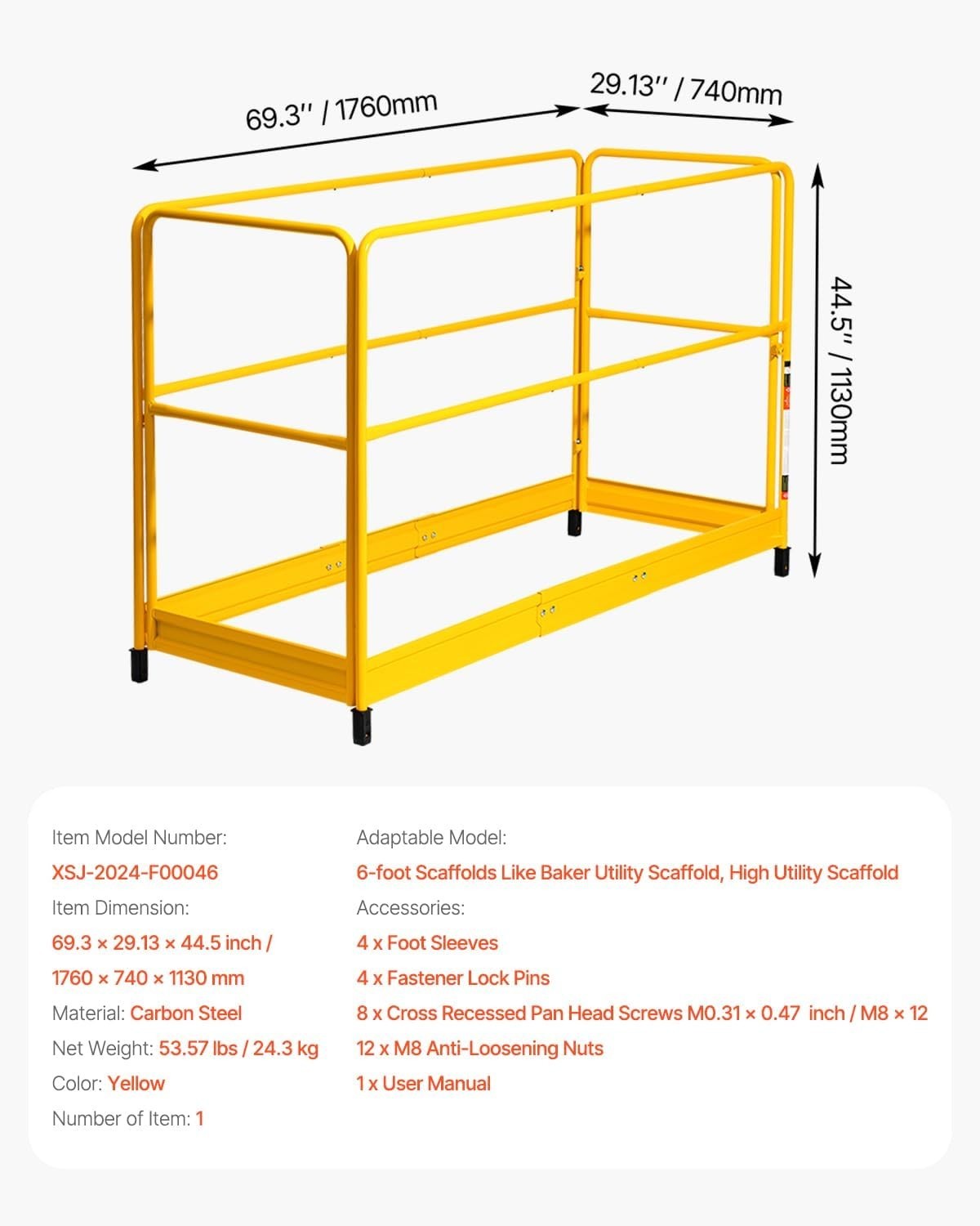 6FT Scaffolding Safety Guardrail – Rustproof Carbon Steel for High-Altitude Work