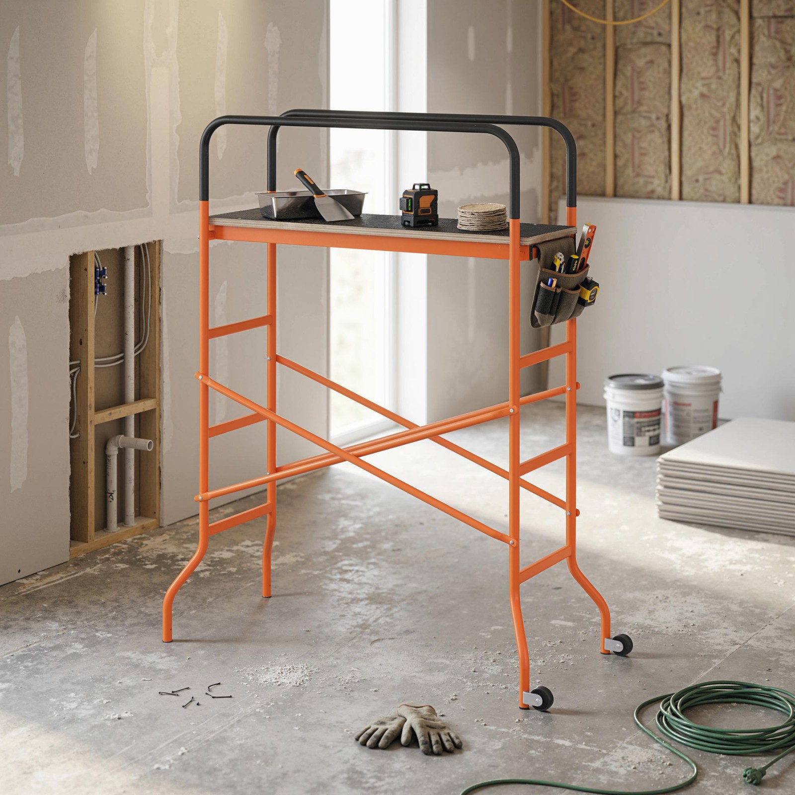 Scaffolding Work Platform, Rolling Scaffolding with Wheels, Orange