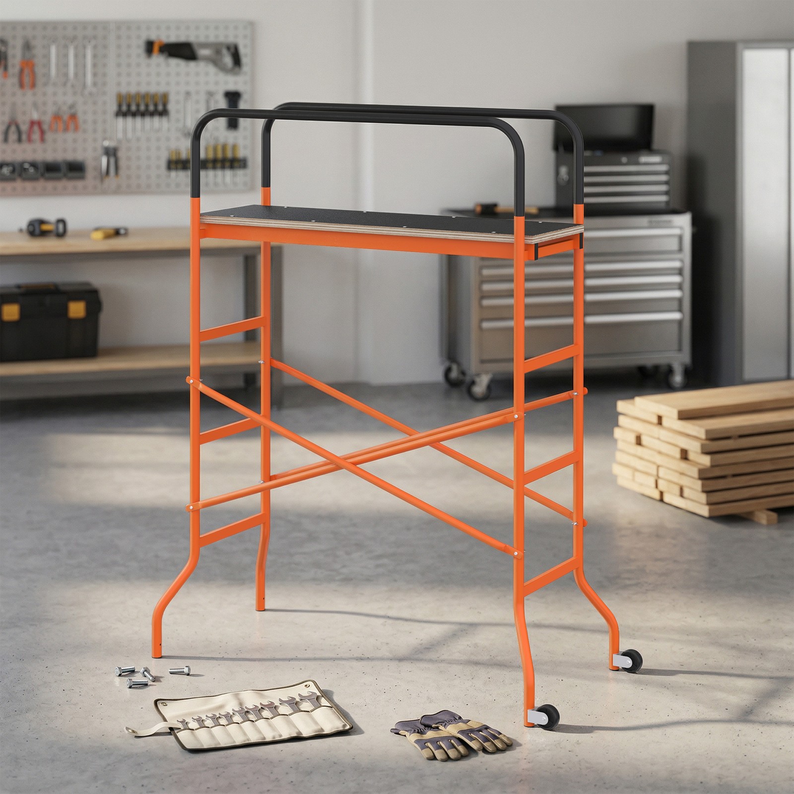 Scaffolding Work Platform, Rolling Scaffolding with Wheels, Orange