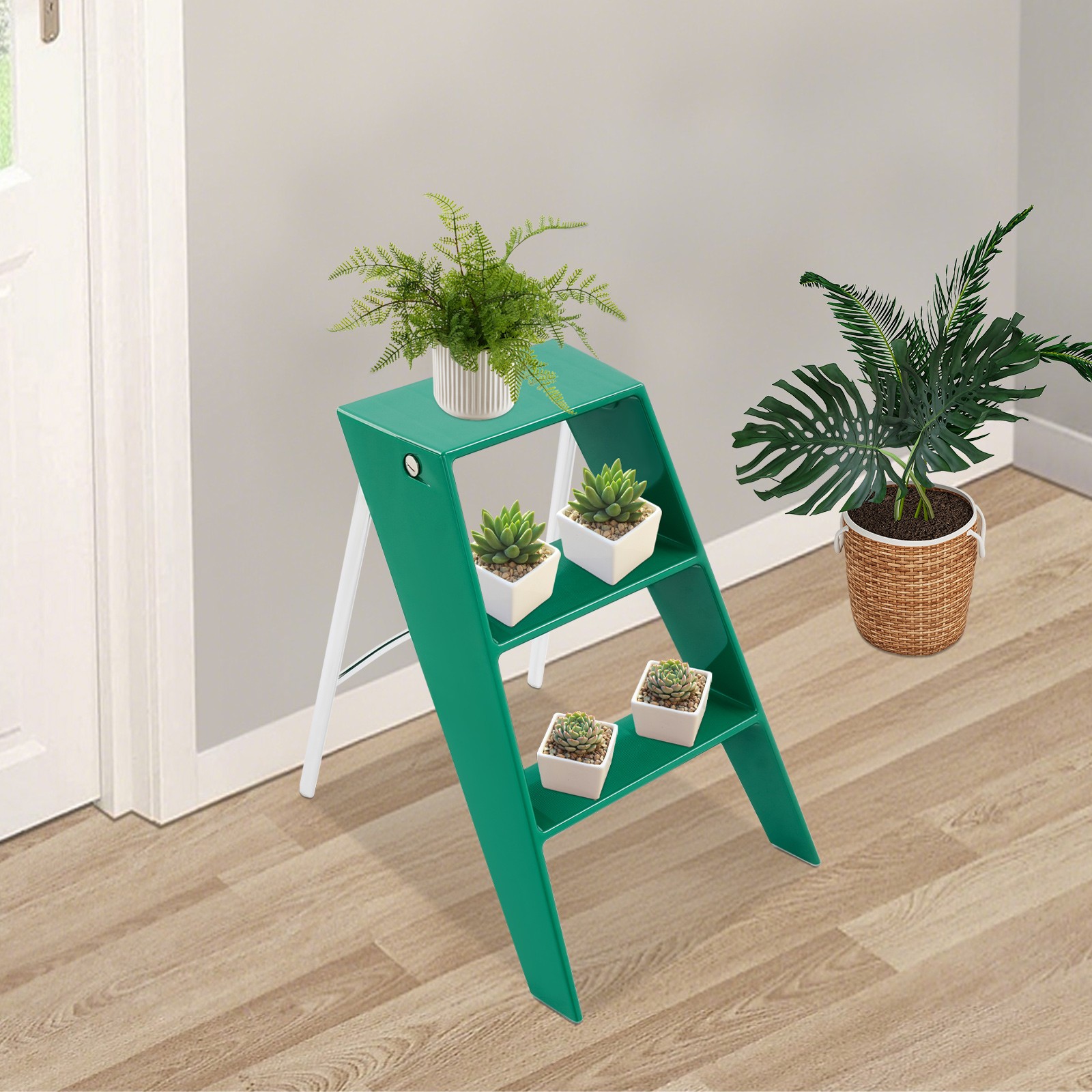 Folding 3-step Iron Stool For Adults Anti-slip Step Ladder Load-capacity 100kg