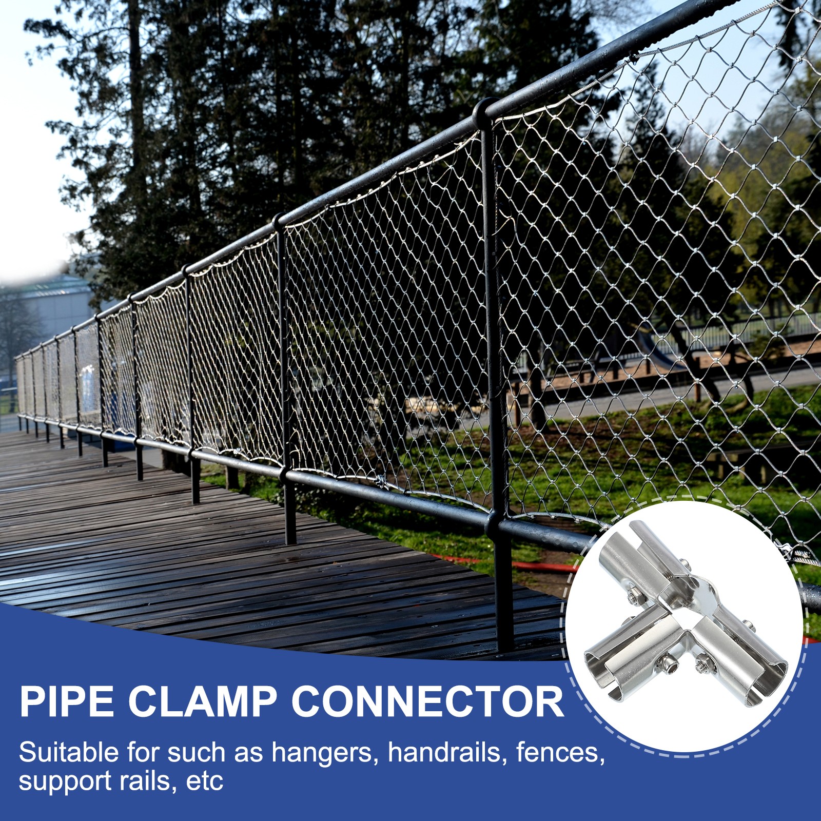1″ 4 Way Pipe Clamp Connector, 2 Pcs Link Fence Clamps, Silver