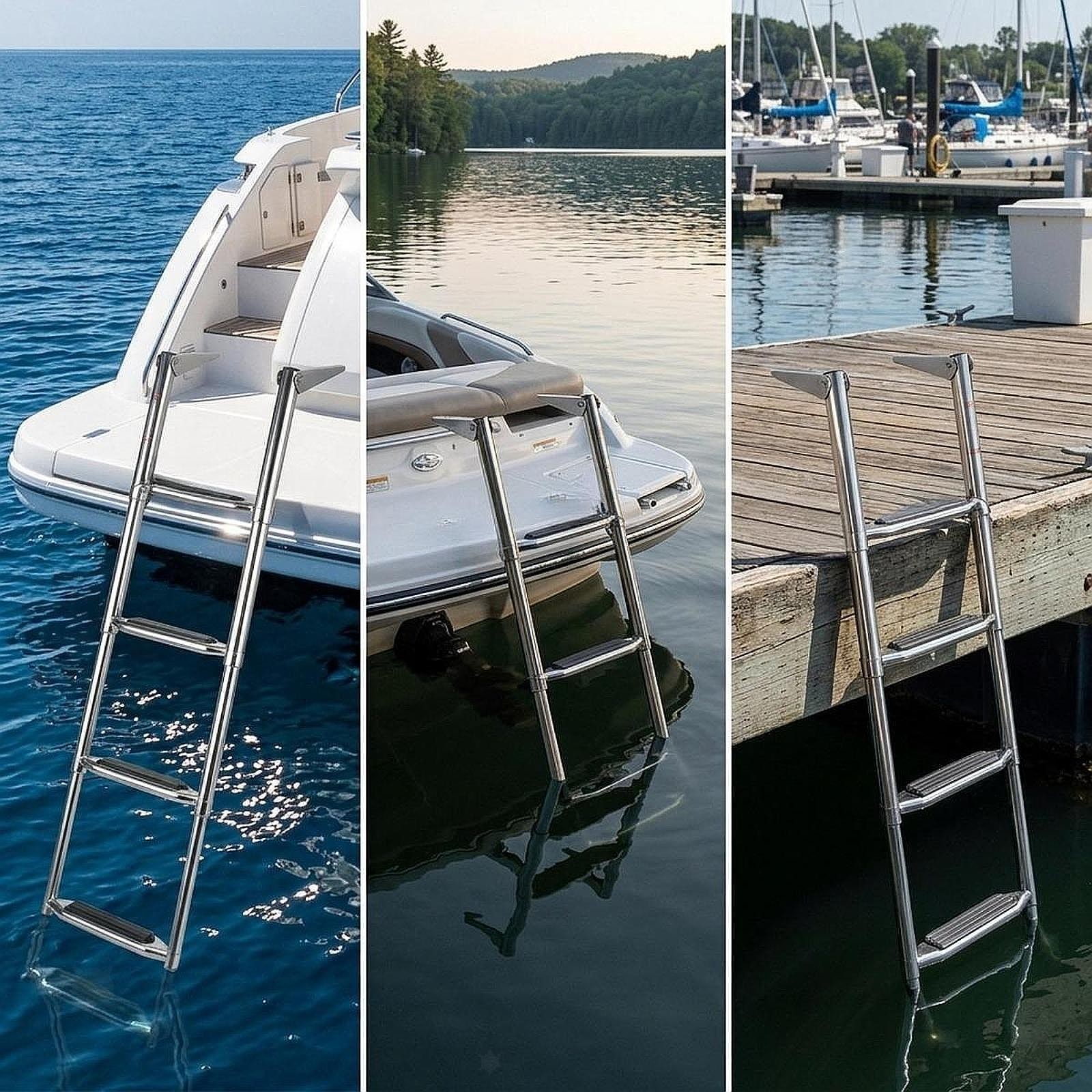 Boat Ladder Telescopic 4 Steps Portable Easy Installation Versatile Heavy Duty