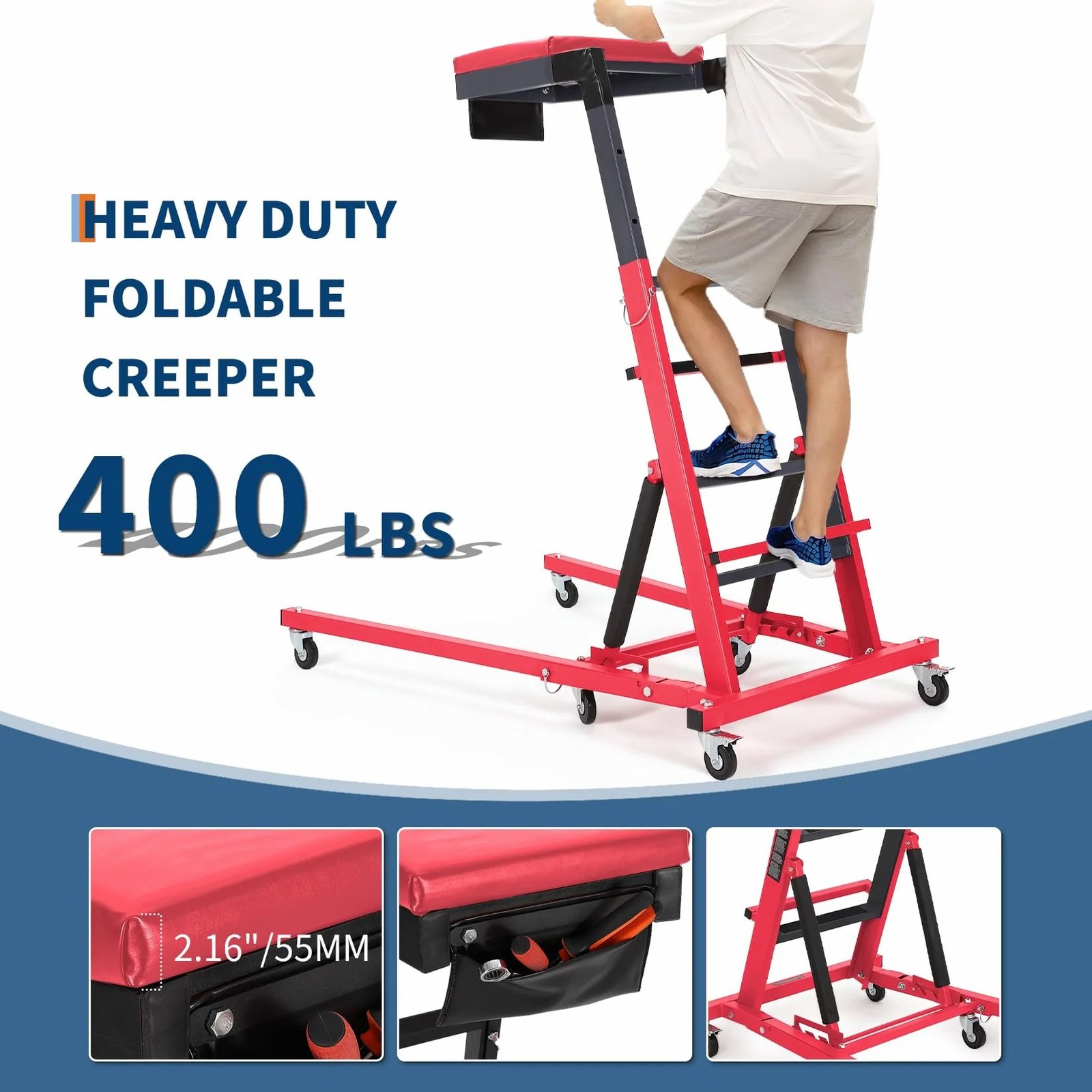 Top Automotive Creeper 49.21-68.89″ Adjustable Height 400LBS Foldable For Garage