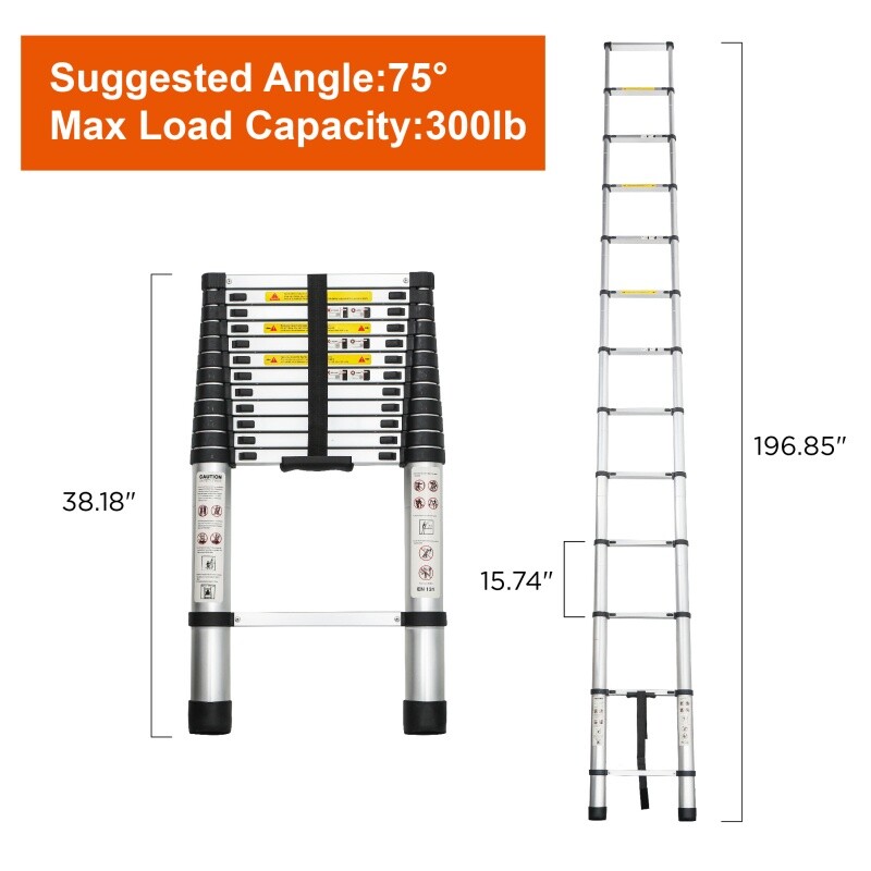 16.5FT Telescoping Ladder Aluminum Folding Telescopic Extension Ladder Portable