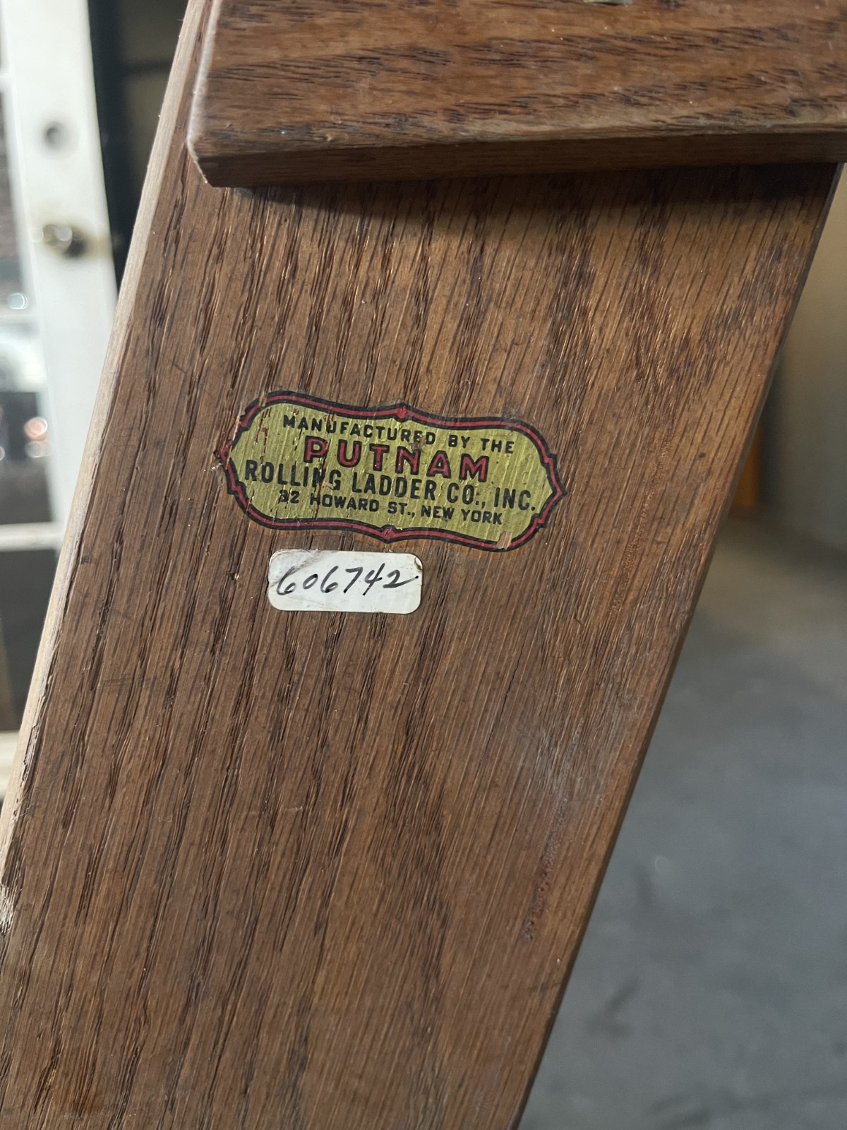 Vintage Putnam Rolling Library Ladder with GMP Wire Reel Assembly