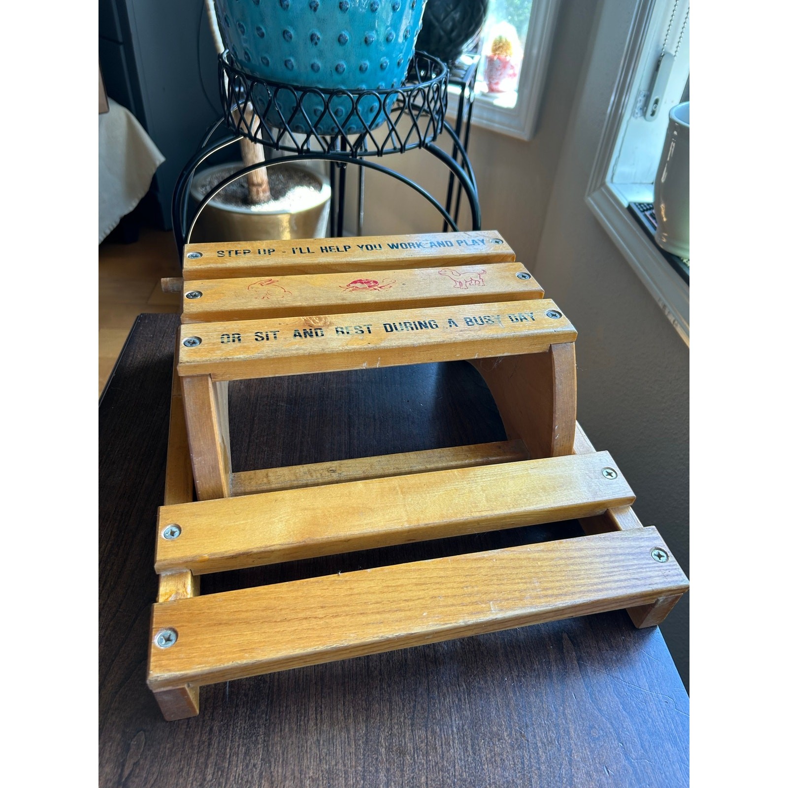 vintage Nu-Line Industries wood children’s folding step stool chair combo 1950s