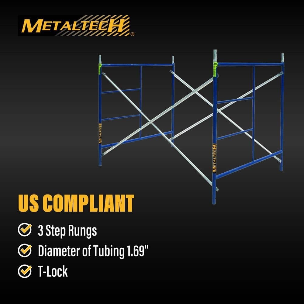 MetalTech Saferstack 1 Story Scaffold Frame Set 5x7x5ft Galvanized Braces