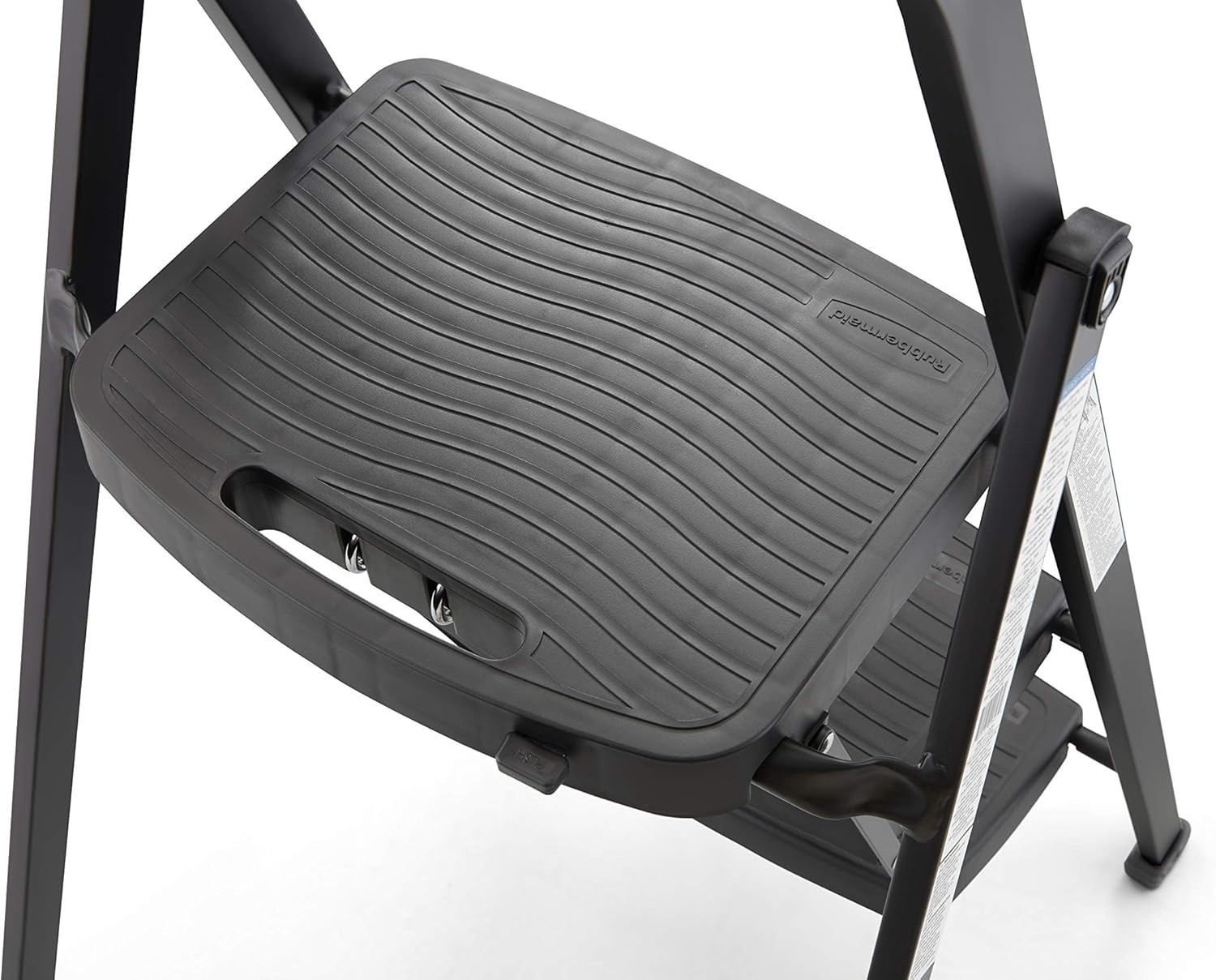 Rubbermaid 3-Step Steel Ladder, Folding Step Stool with Hand Black Finish