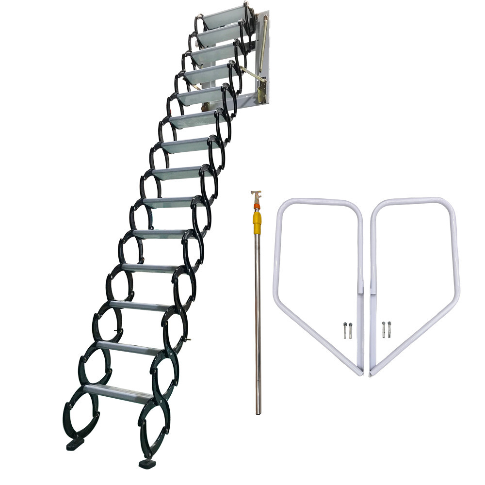 Black Loft Ladder Aluminum-Magnesium Alloy Attic 14 Steps Pull Down Attic Stairs