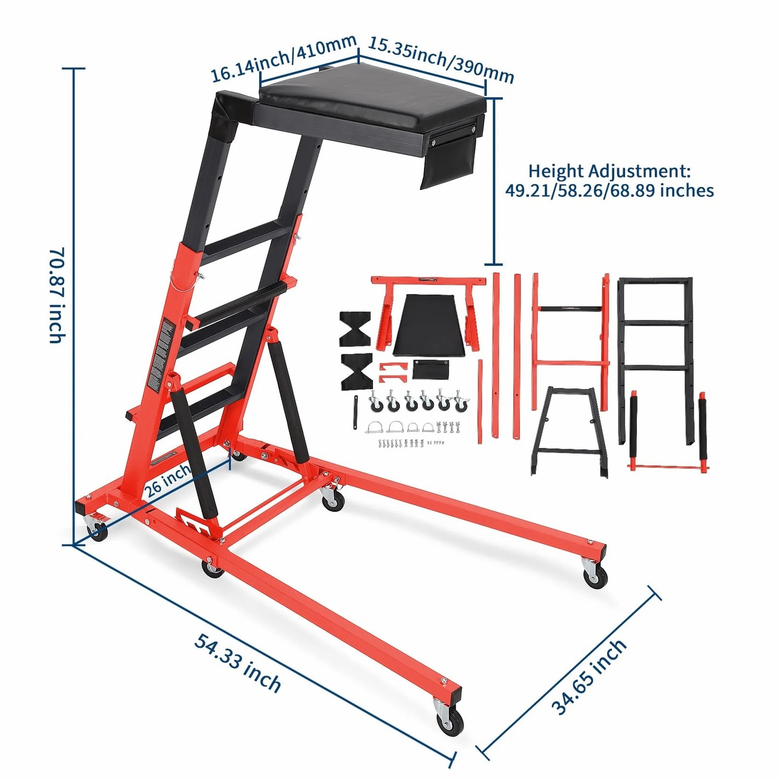 Top Automotive Creeper 400LB Foldable 6Casters For Garage Auto Repair Heavy Duty