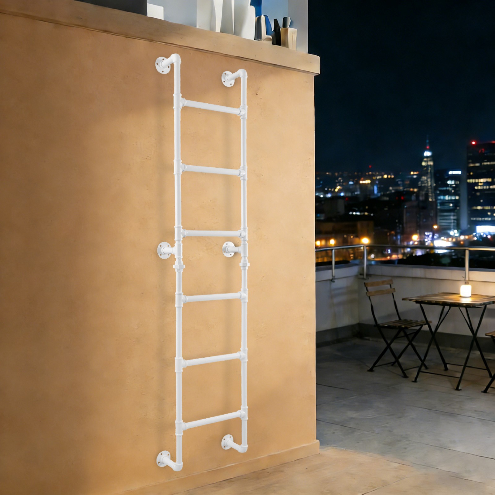 6-Rung Wall Mounted Step Ladder Heavy-Duty Wall-Mounted Stairs Basement Window