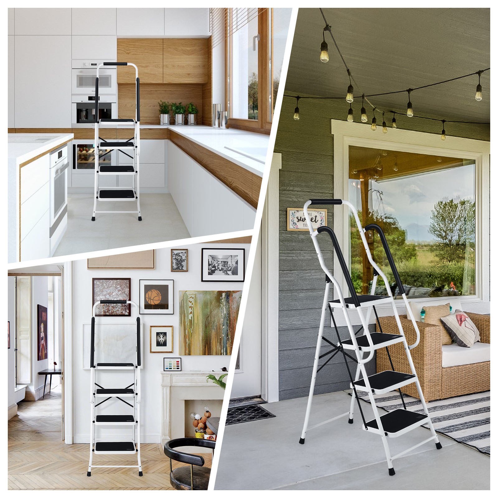 4 Step Ladder with Handrails, Portable Folding Step Stool with Safety Lock