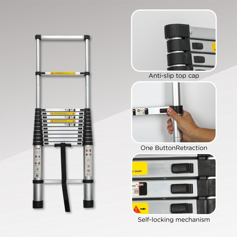16.5FT Telescoping Ladder Aluminum Folding Telescopic Extension Ladder Portable
