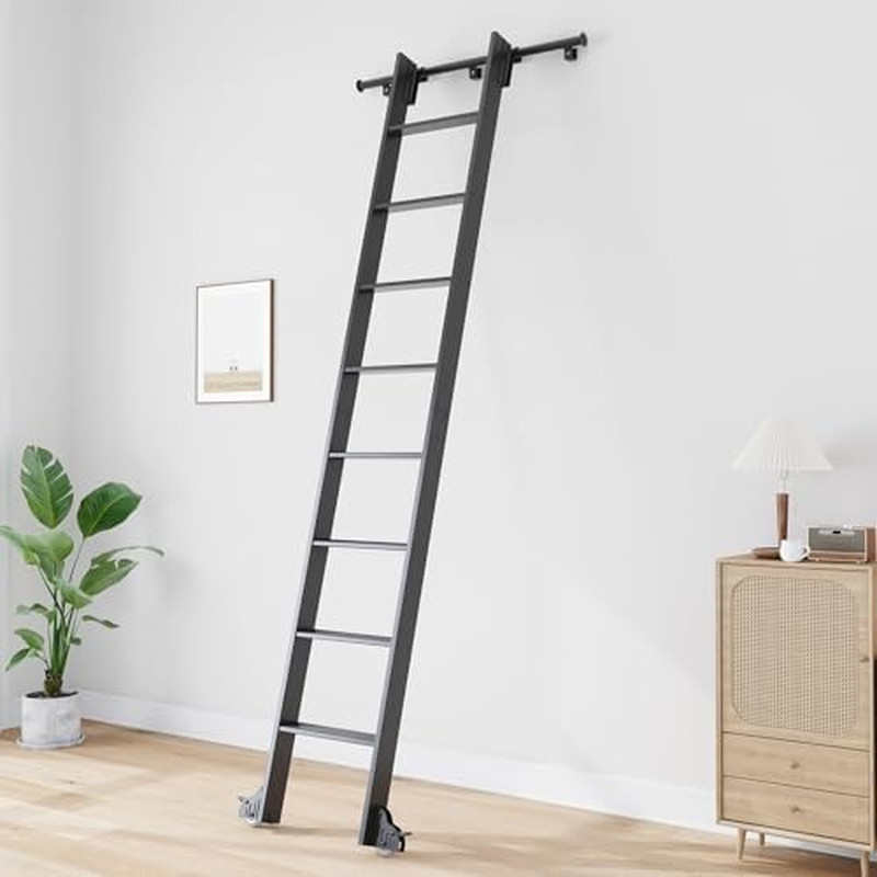 9FT Aluminum Step Ladder with 12FT Sliding Track Kit for Libraries