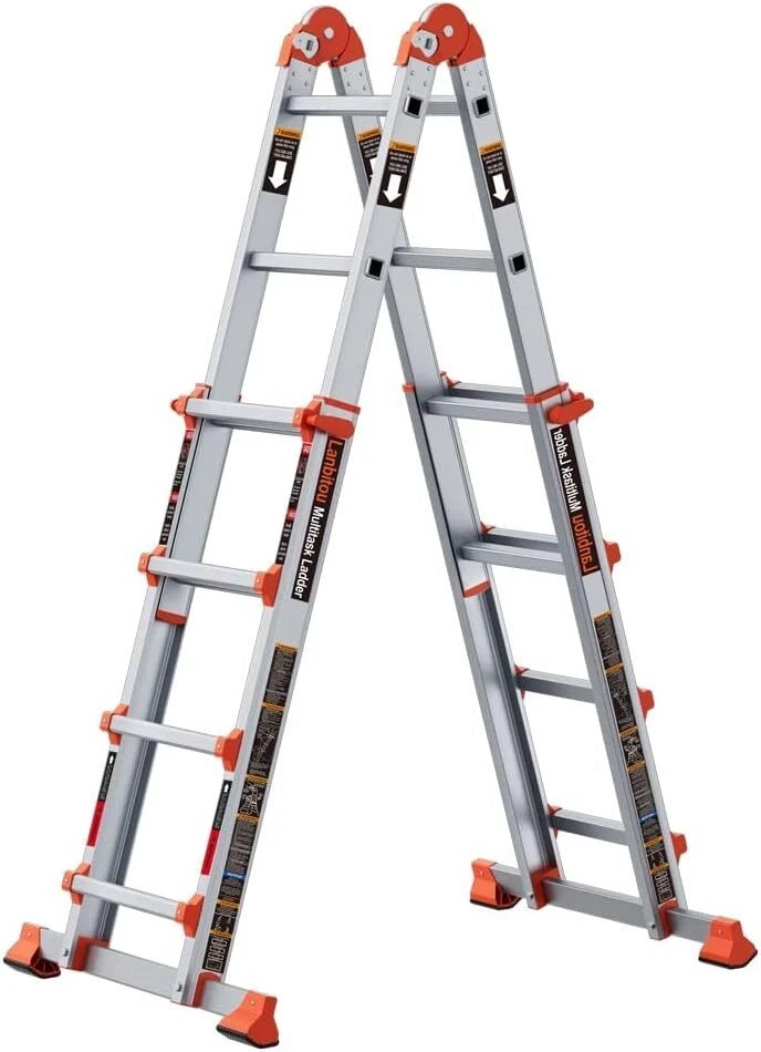 Ladder, A Frame 4 Step Ladder Extension, 14 FT Anti-Slip Multi Position &