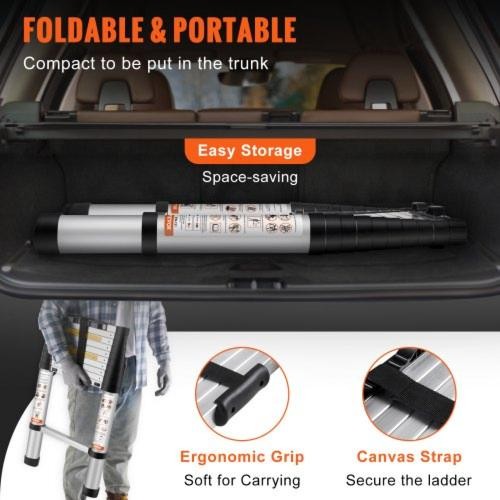Telescoping Ladder 10.5 FT Aluminum Onebutton Retraction Collapsible