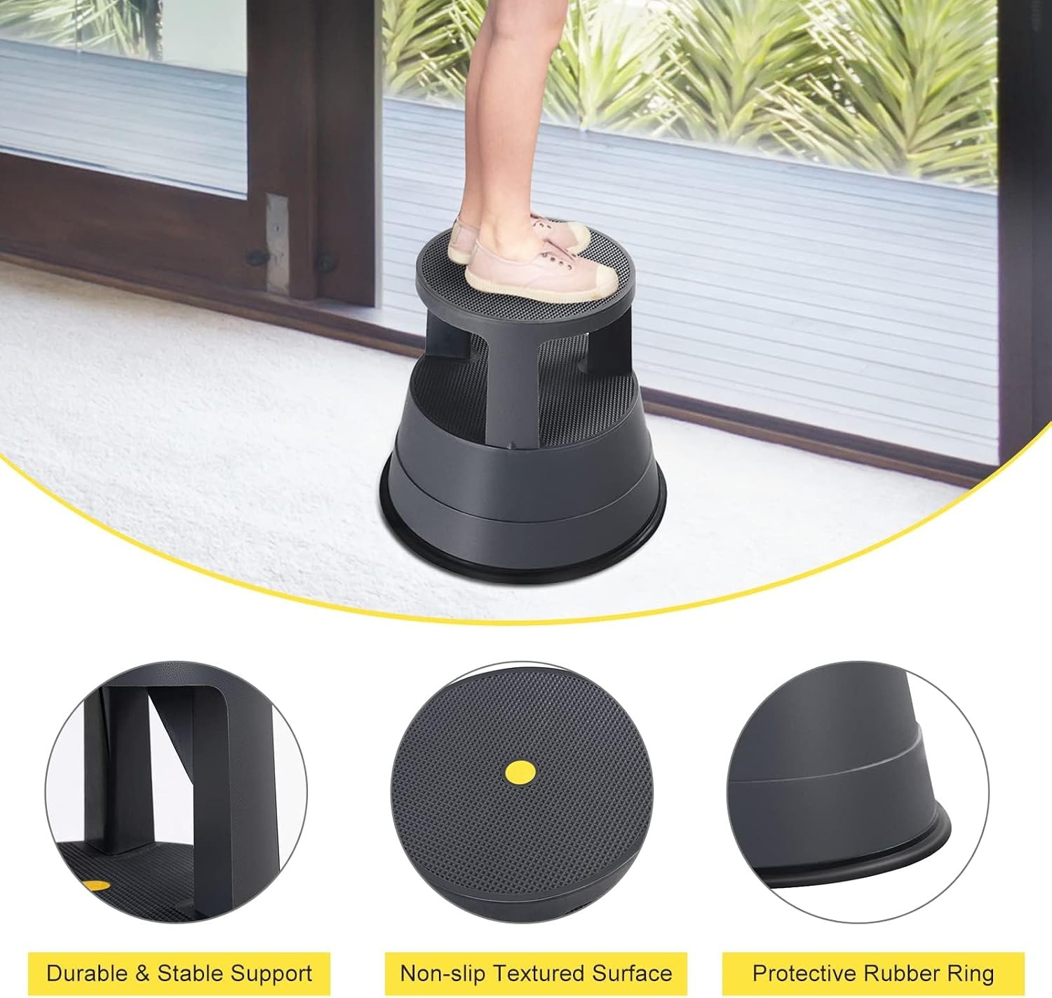 Step Stool Round 350LBS Non-Slip Locking Plastic Home/Office Rolling