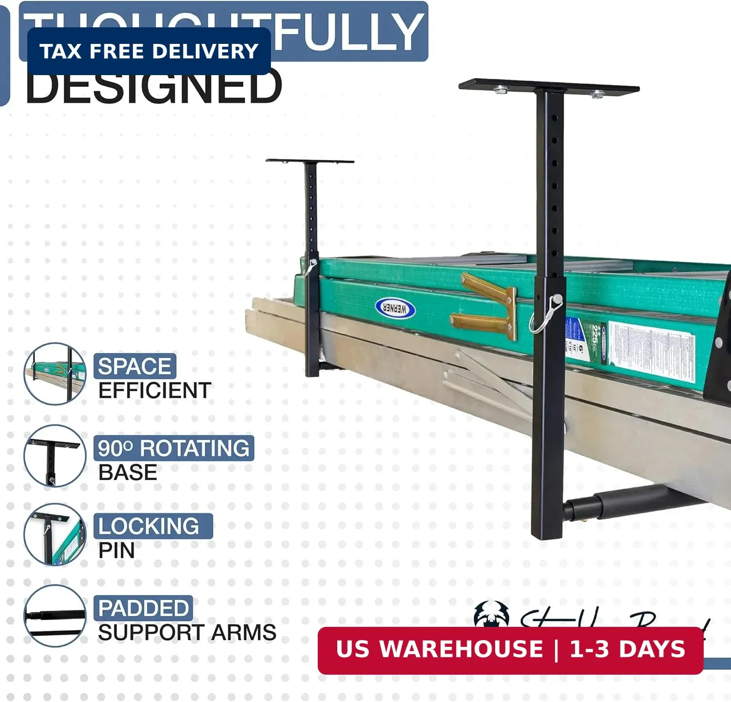Adjustable Overhead Ladder Rack – Garage Organizer Ladder Shelf for Step & Exten