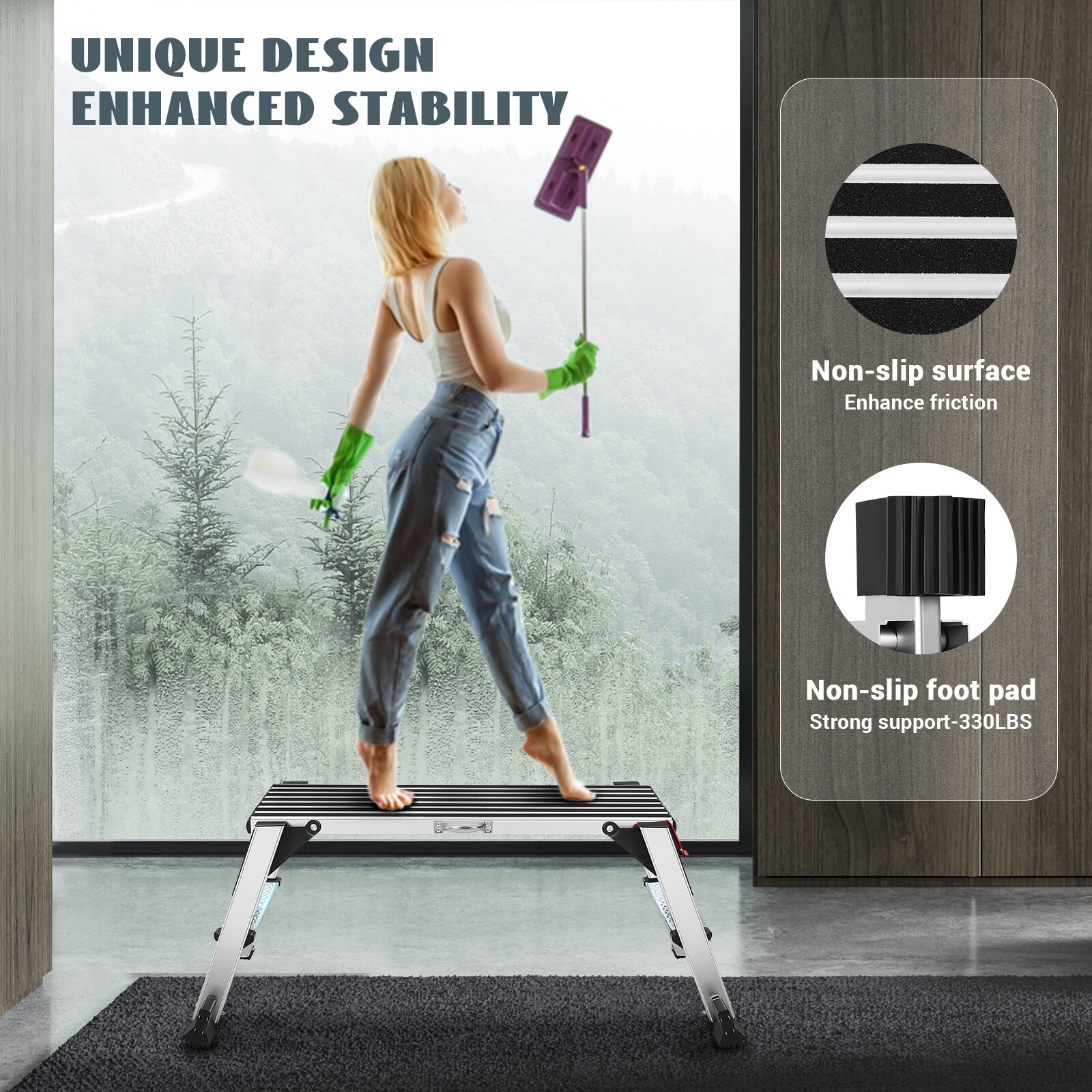 Working Platform Ladder Aluminum with Safety Lock 330 Above LBS Capacity