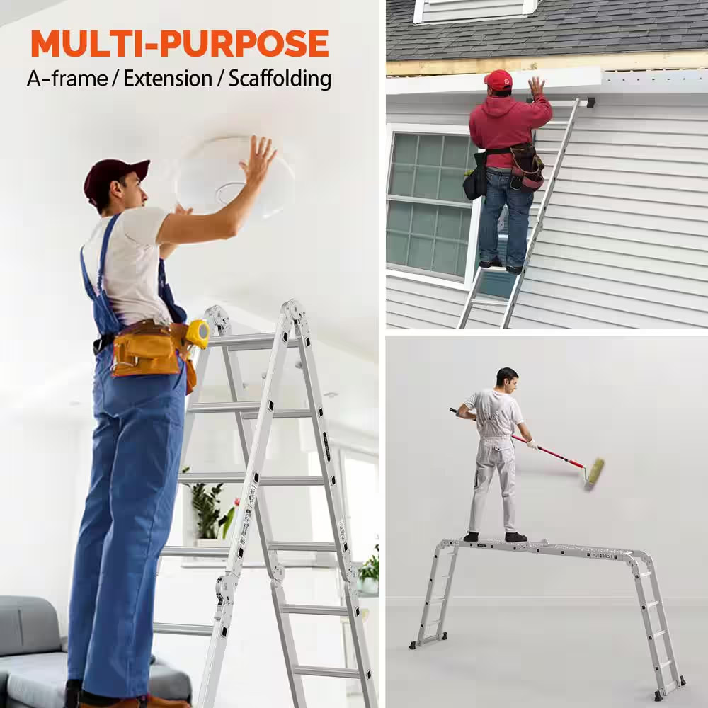 15.5 Ft. Reach 330 Lb. Aluminium 7-In-1 Folding Ladder, Heavy Duty Combination M
