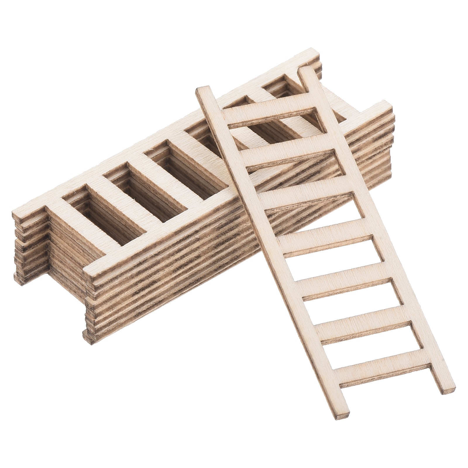 10Pcs 2.4″ Miniature Wooden Ladder Dollhouse Straight Ladders, Natural Color