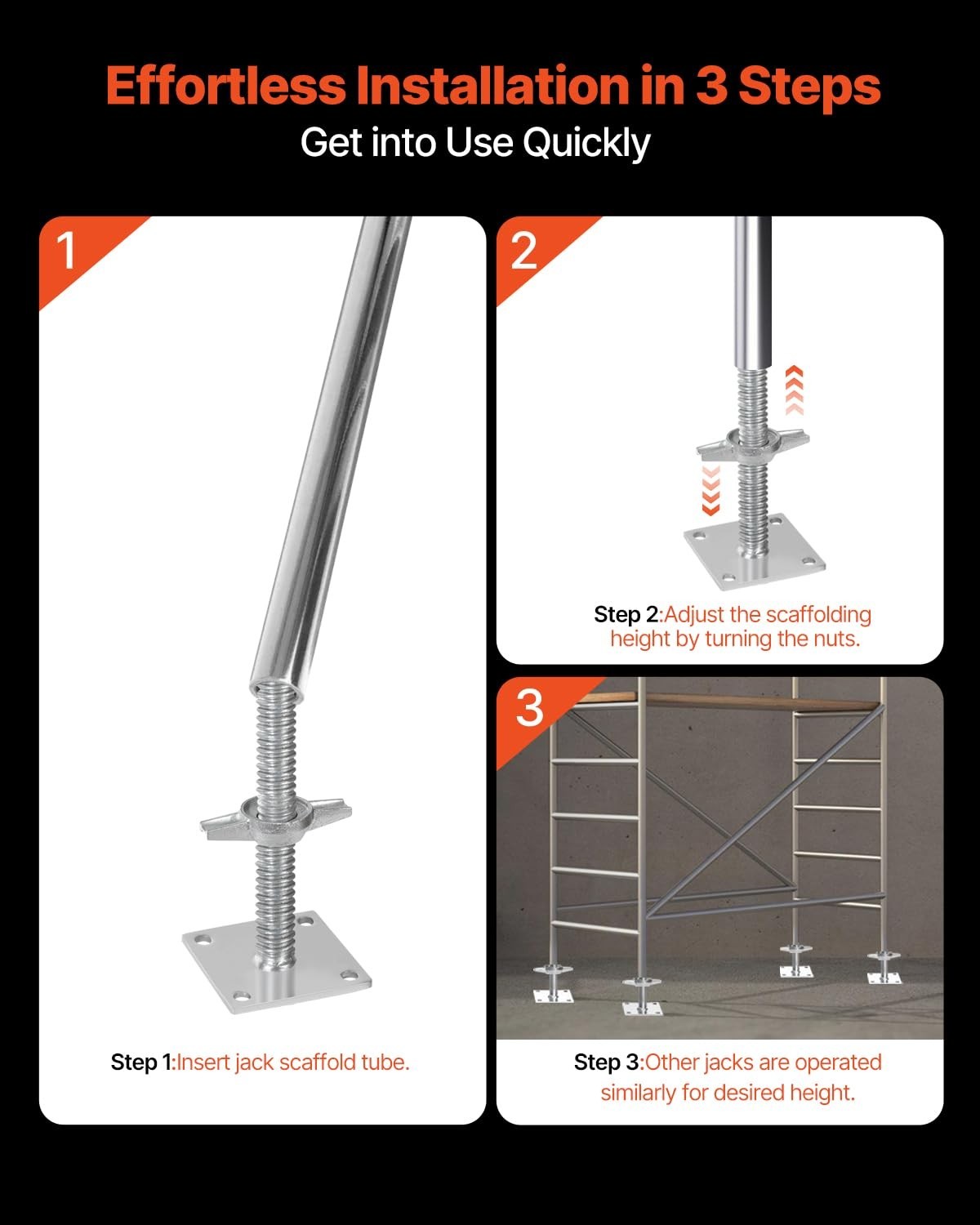 4-Pack Adjustable Leveling Jacks, 18.2″ Height, 3307lbs Load Capacity, Steel Sca