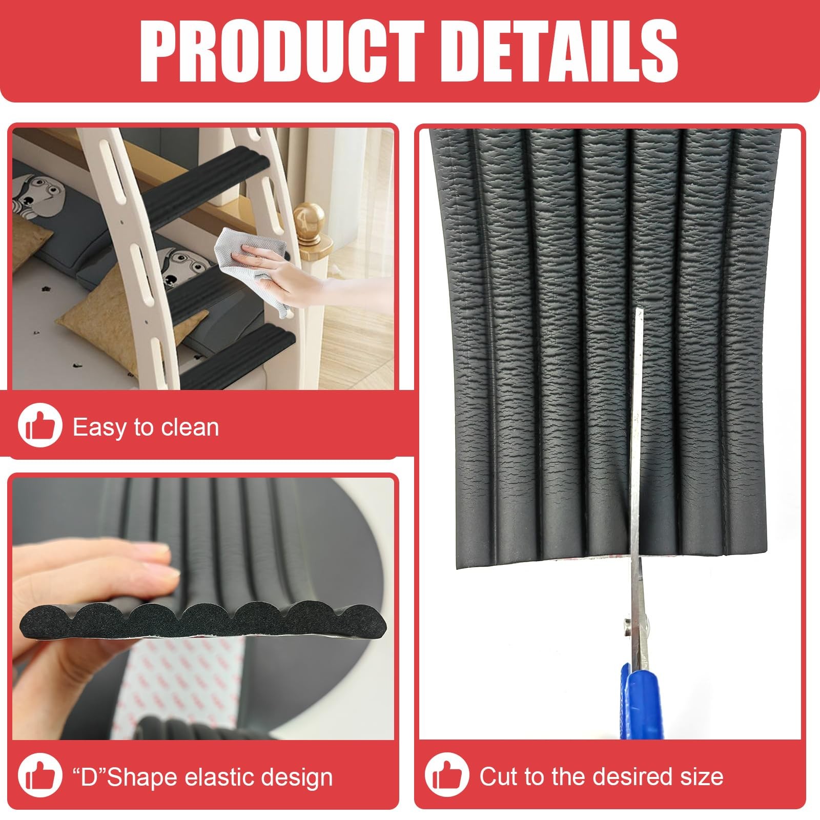 6.6 FT Black Bunk Bed Ladder Pads PVC Soft Corner Twin, Full, Matte