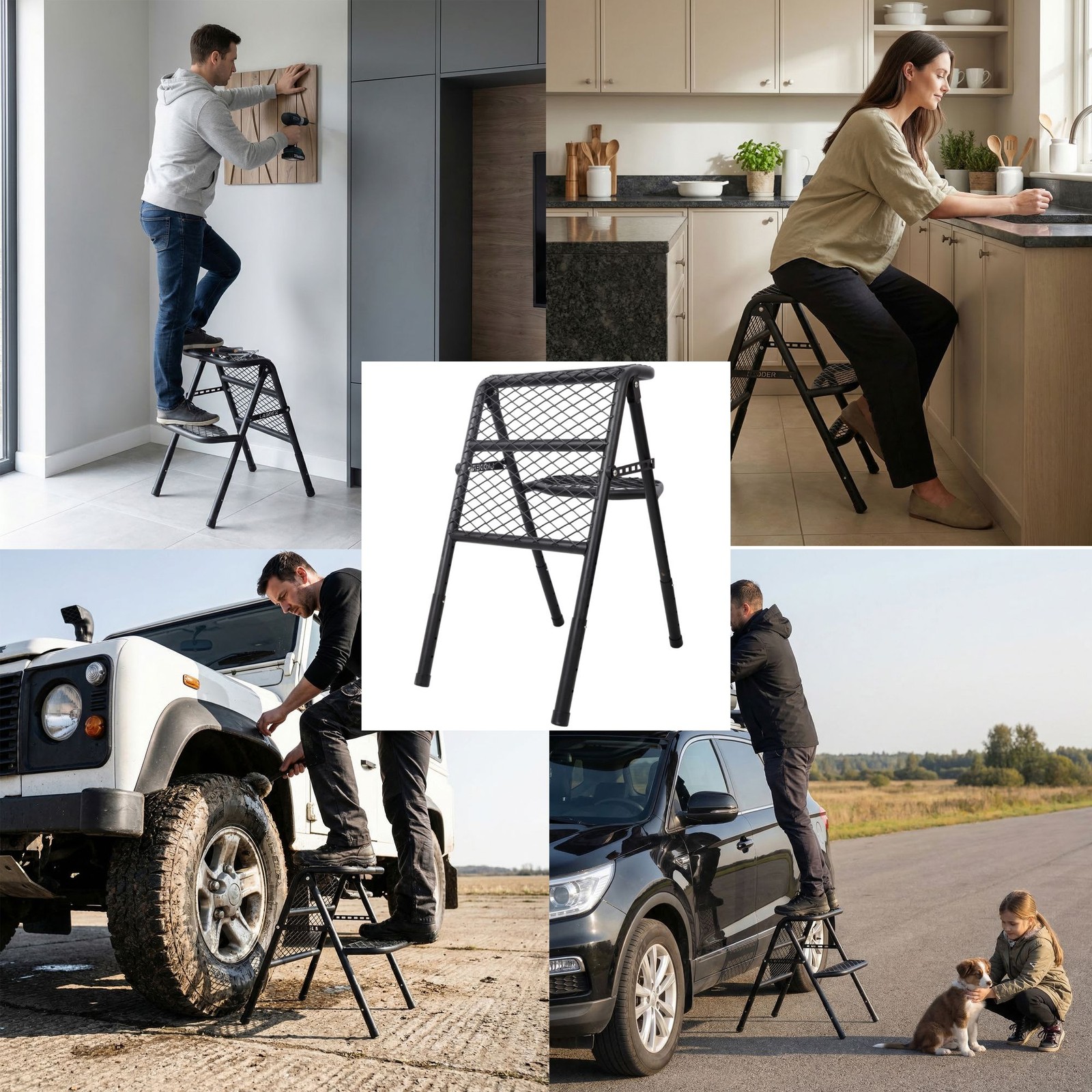 Foldable SUV Tire Ladder Adjustable Vehicle Access Step for Truck SUV RV Offroad