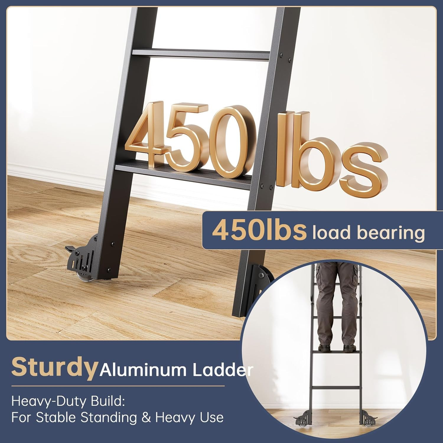 9FT Aluminum Rolling Library Ladder with 4FT Sliding Hardware Kit,Telescopic Hoo