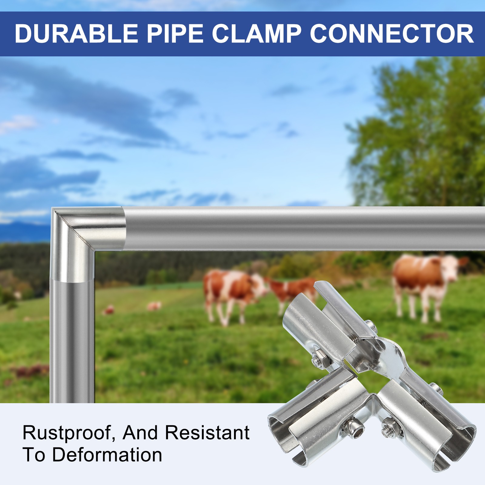 1″ 4 Way Pipe Clamp Connector, 2 Pcs Link Fence Clamps, Silver
