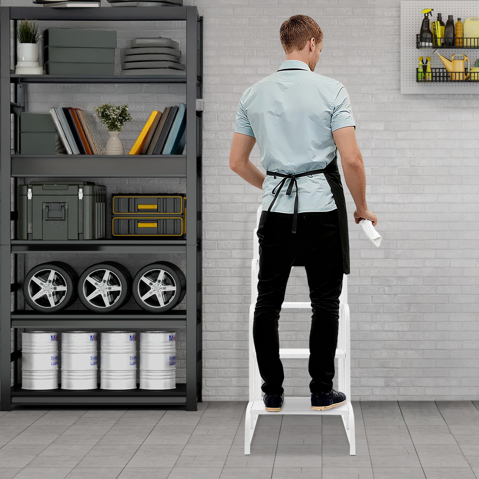 150kg 4-Step Stair Industrial & Warehouse Rolling Stair w/ Wheels Ladder Stair