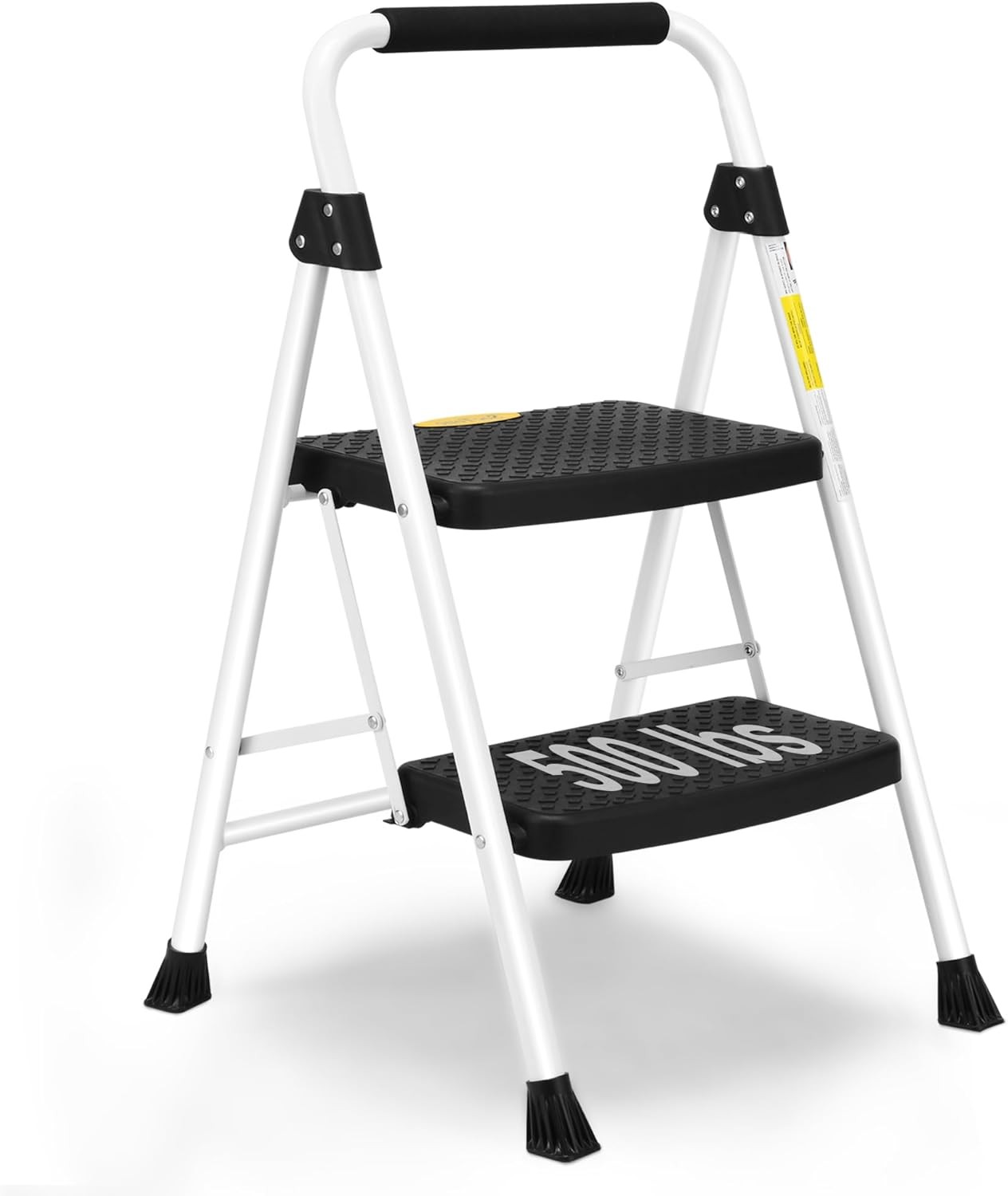 SocTone 2 Step Ladder, Folding Stool for Adults with 2-Step, White